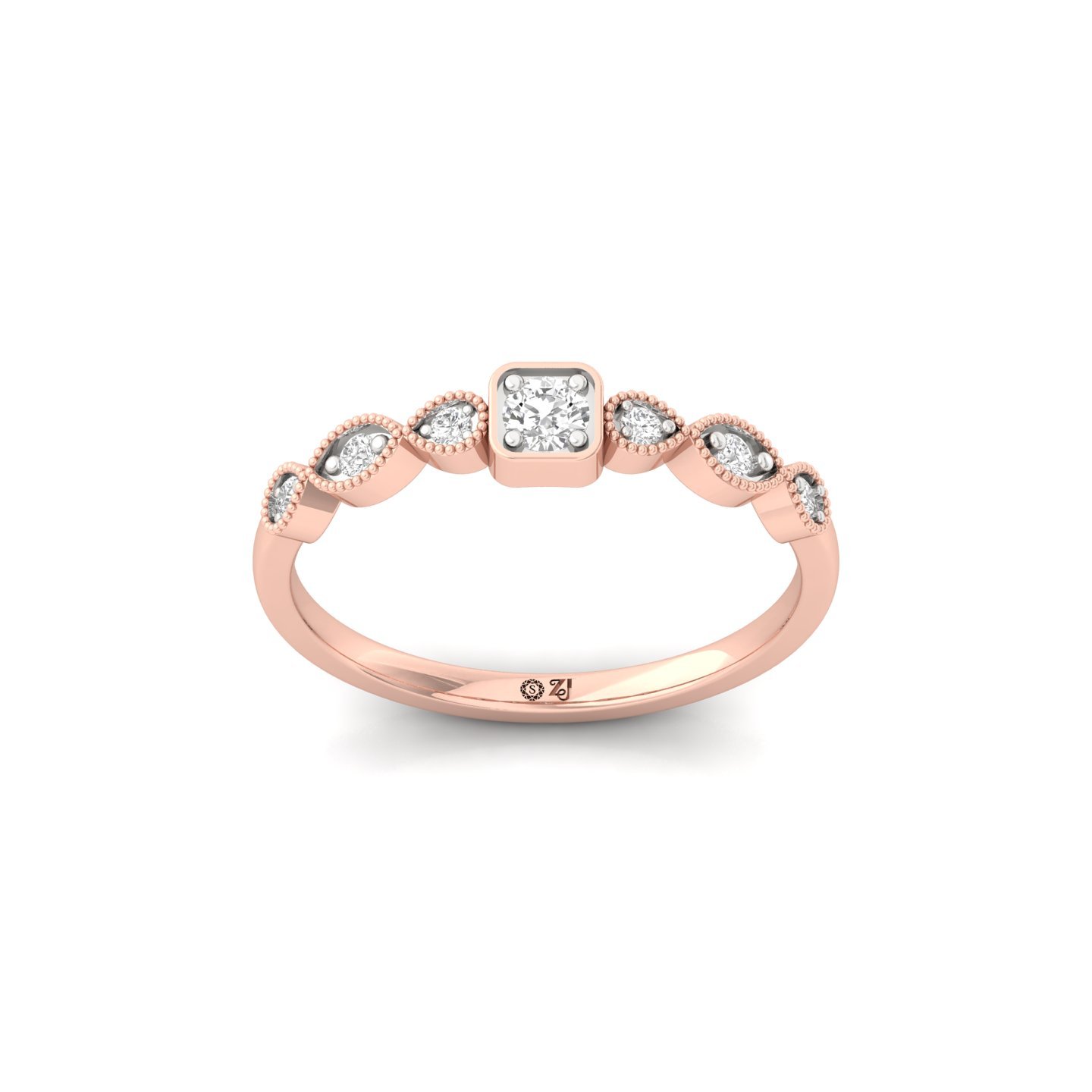 Vintage-Inspired Diamond Band | Lab Grown CVD Diamond Promise Ring | 925 Silver | 10K | 14K | 18K - Rose Gold Main View