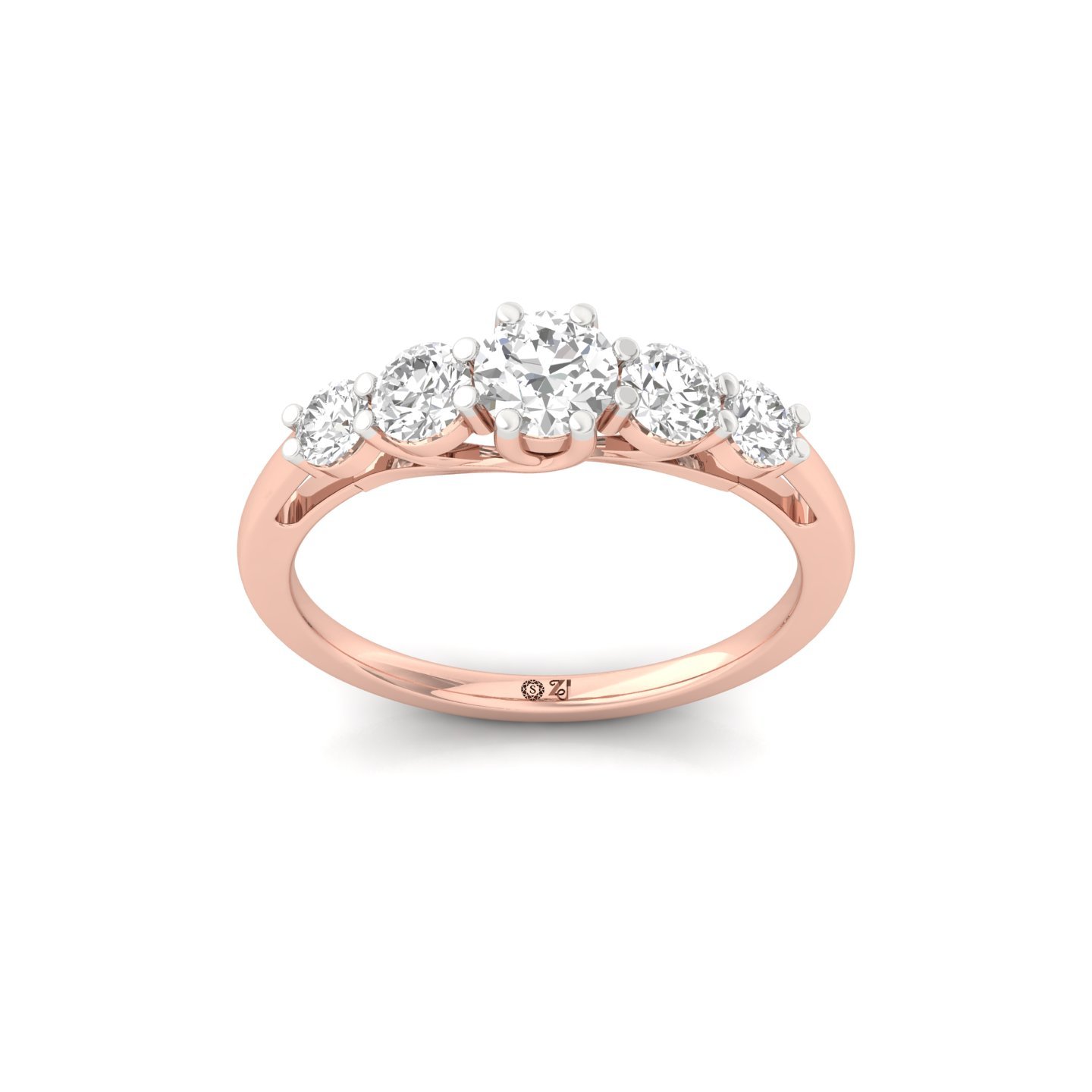 Five Stone Diamond Engagement Ring | Lab Grown CVD Diamond Band | 925 Silver | 10K | 14K | 18K - Rose Gold Main View