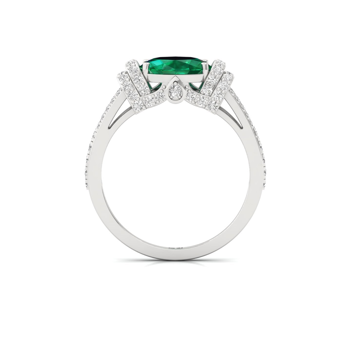 Emerald Oval Halo Diamond Engagement Ring | Lab Grown Green Gemstone & CVD Diamonds | 925 Silver | 10K | 14K | 18K - View 3