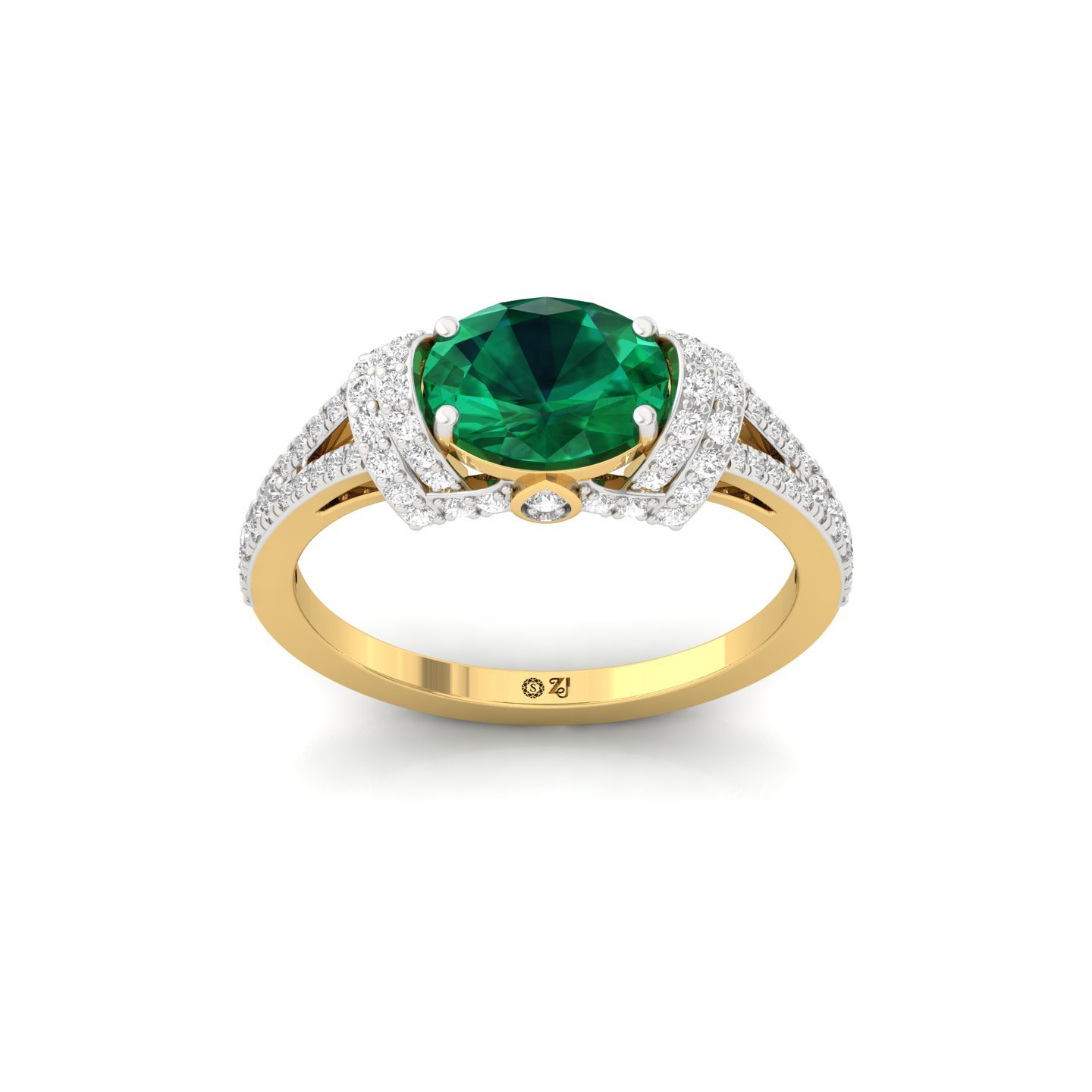 Emerald Oval Halo Diamond Engagement Ring | Lab Grown Green Gemstone & CVD Diamonds | 925 Silver | 10K | 14K | 18K - Gold Main View