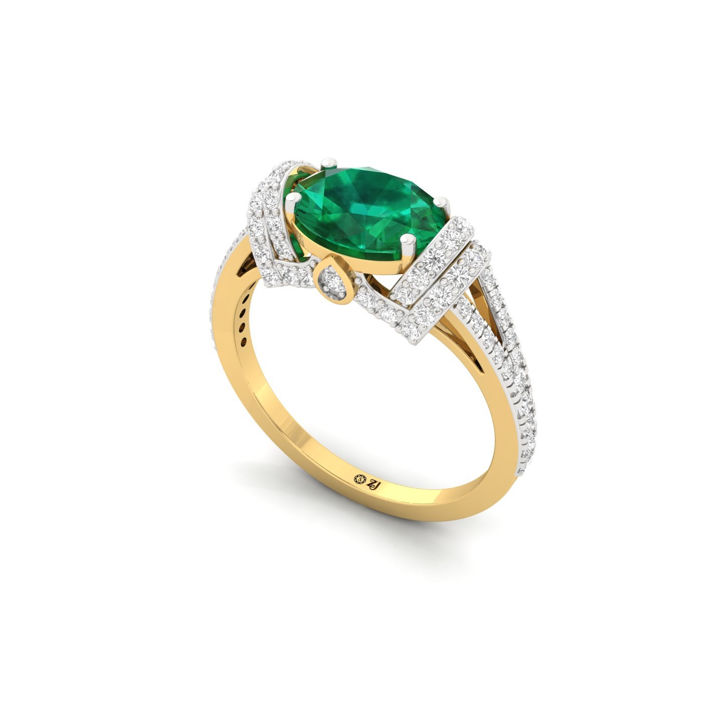 Emerald Oval Halo Diamond Engagement Ring | Lab Grown Green Gemstone & CVD Diamonds | 925 Silver | 10K | 14K | 18K - View 2