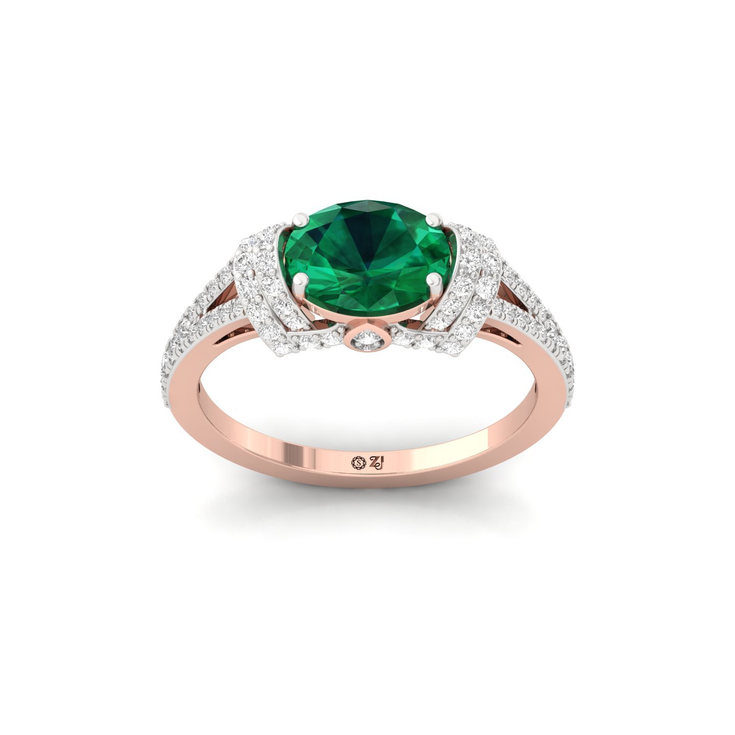 Emerald Oval Halo Diamond Engagement Ring | Lab Grown Green Gemstone & CVD Diamonds | 925 Silver | 10K | 14K | 18K - Rose Gold Main View