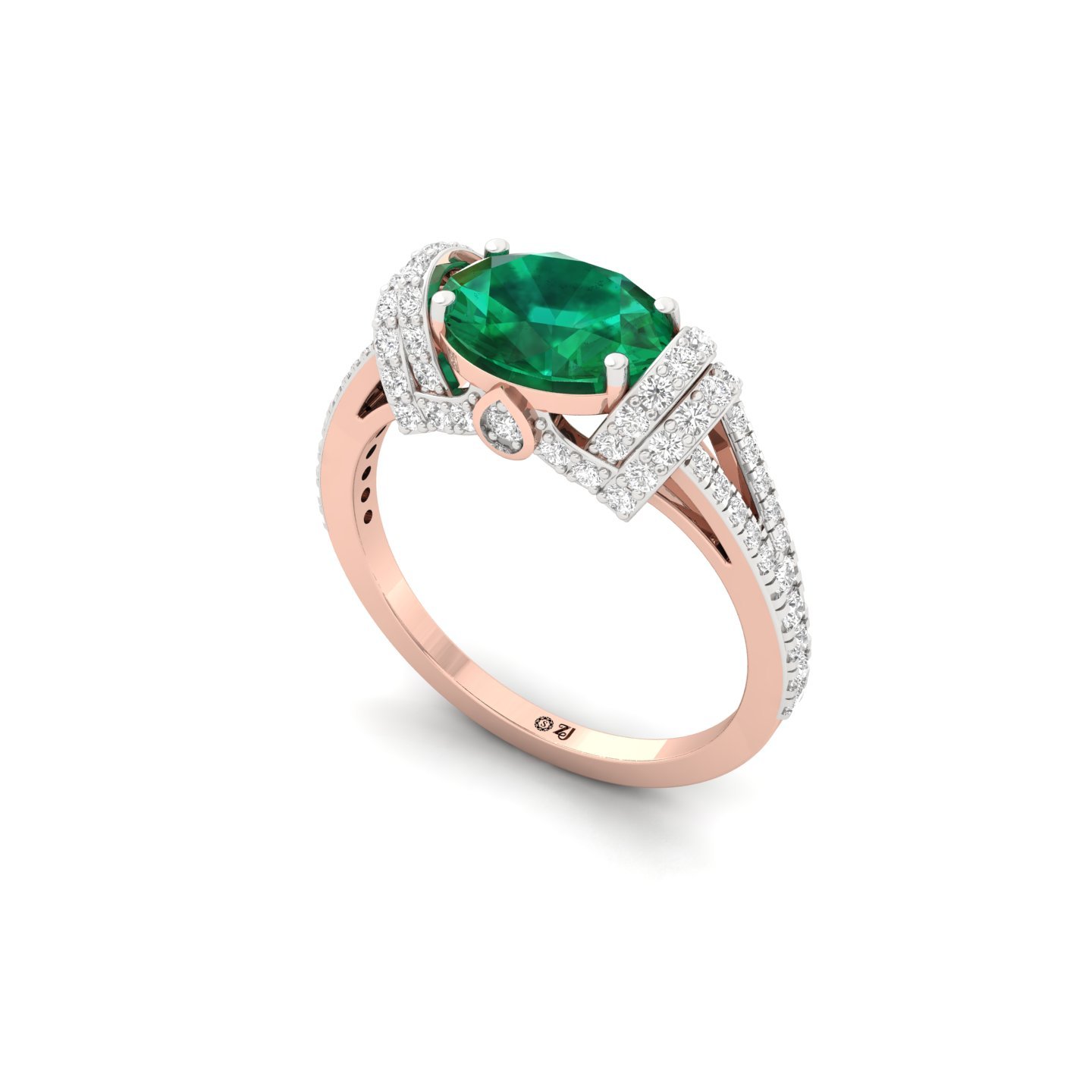 Emerald Oval Halo Diamond Engagement Ring | Lab Grown Green Gemstone & CVD Diamonds | 925 Silver | 10K | 14K | 18K - View 2