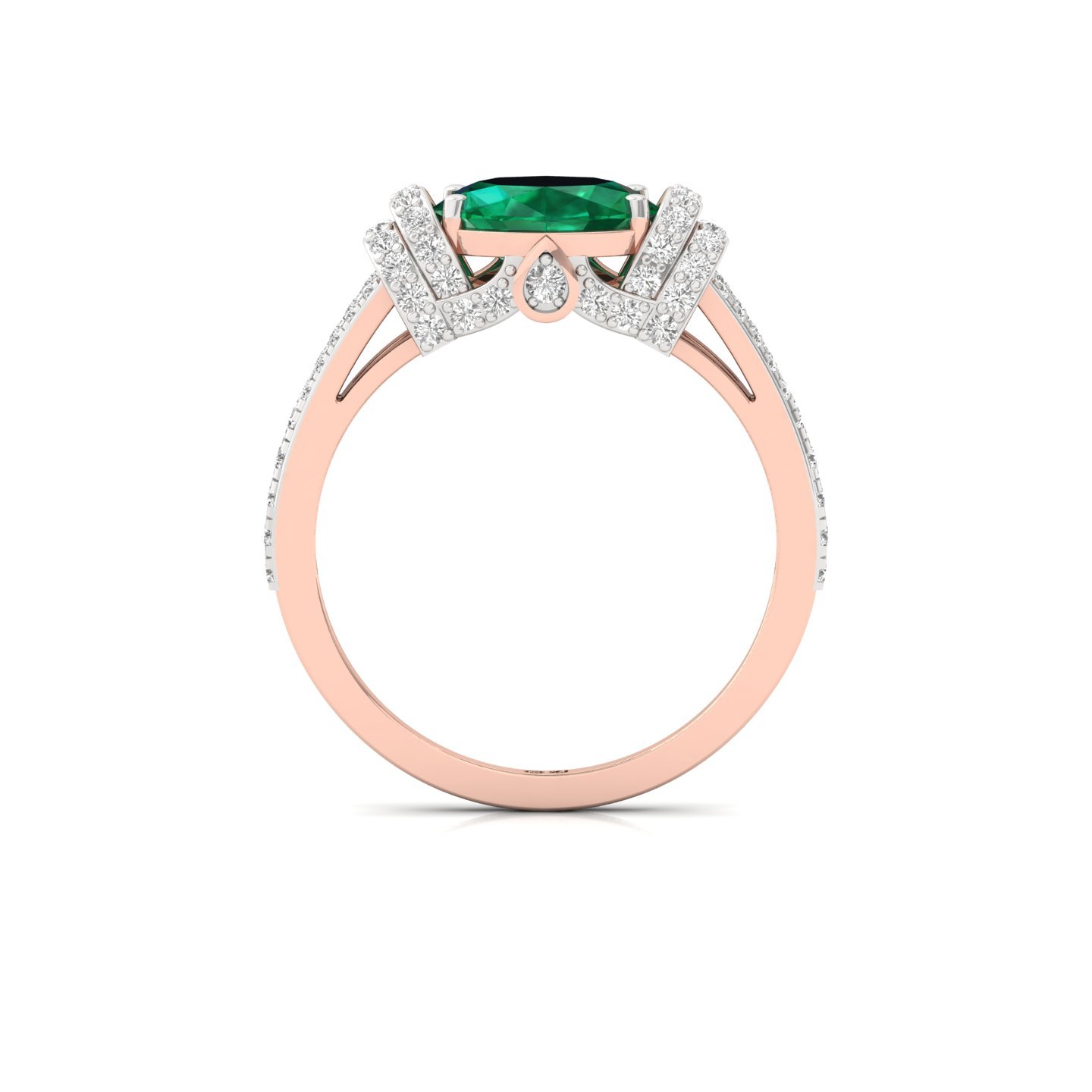 Emerald Oval Halo Diamond Engagement Ring | Lab Grown Green Gemstone & CVD Diamonds | 925 Silver | 10K | 14K | 18K - View 3