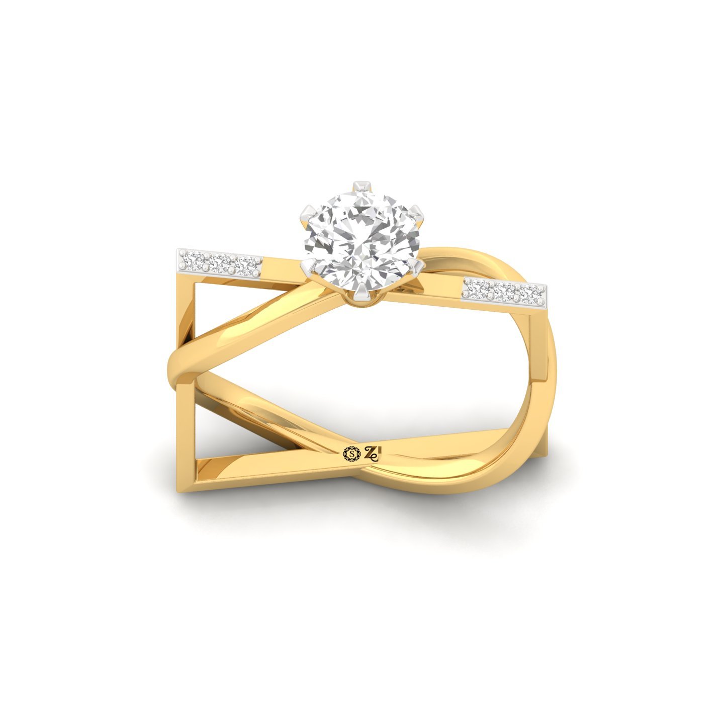 Round Cut Diamond Solitaire Engagement Ring | Elegant Twisted Shank Lab Grown CVD Diamond Ring | 925 Silver | 10K | 14K | 18K - Gold Main View