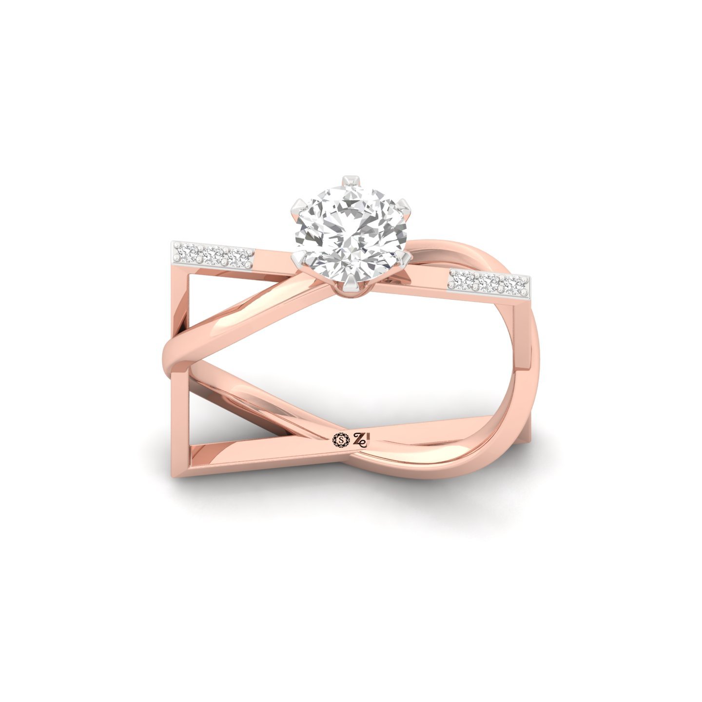 Round Cut Diamond Solitaire Engagement Ring | Elegant Twisted Shank Lab Grown CVD Diamond Ring | 925 Silver | 10K | 14K | 18K - Rose Gold Main View