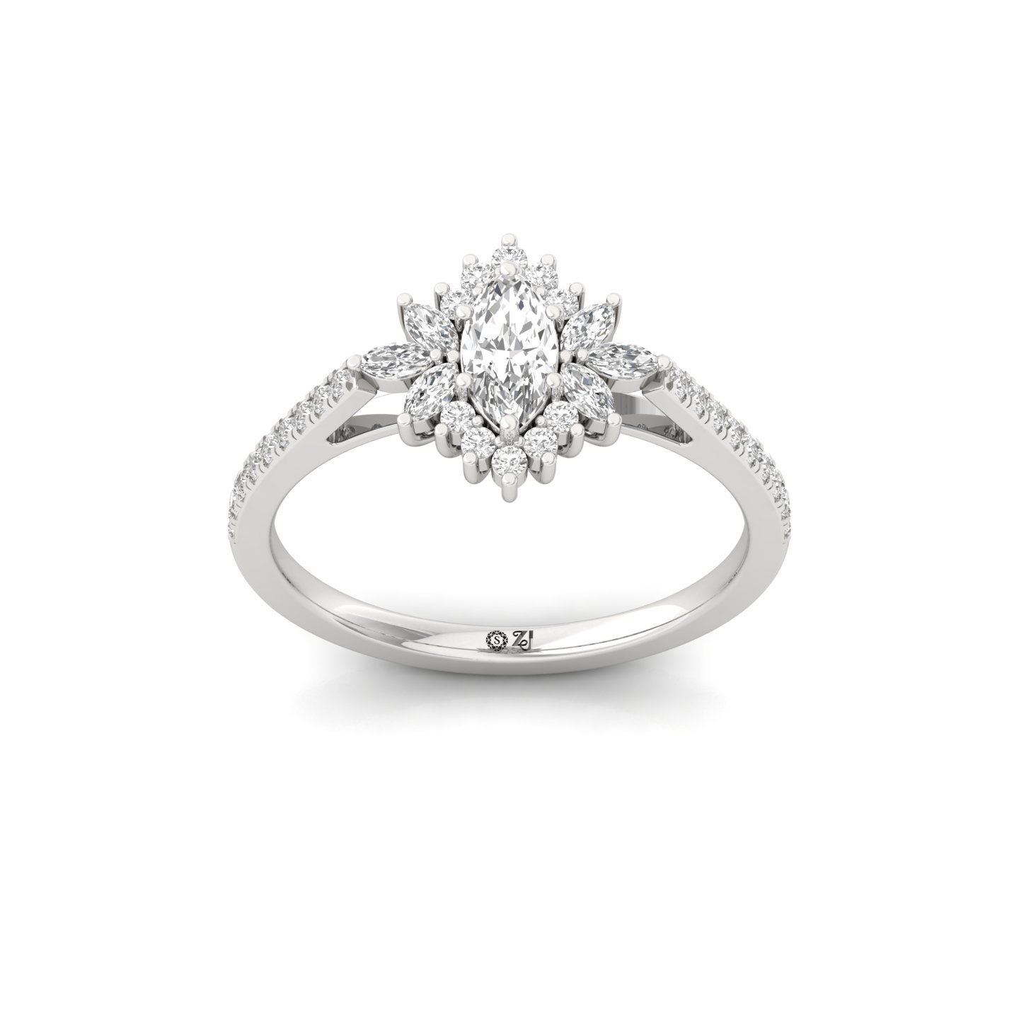 Marquise Cut Diamond Halo Engagement Ring | Lab Grown CVD Diamond Cluster Ring | 925 Silver | 10K | 14K | 18K - Main View