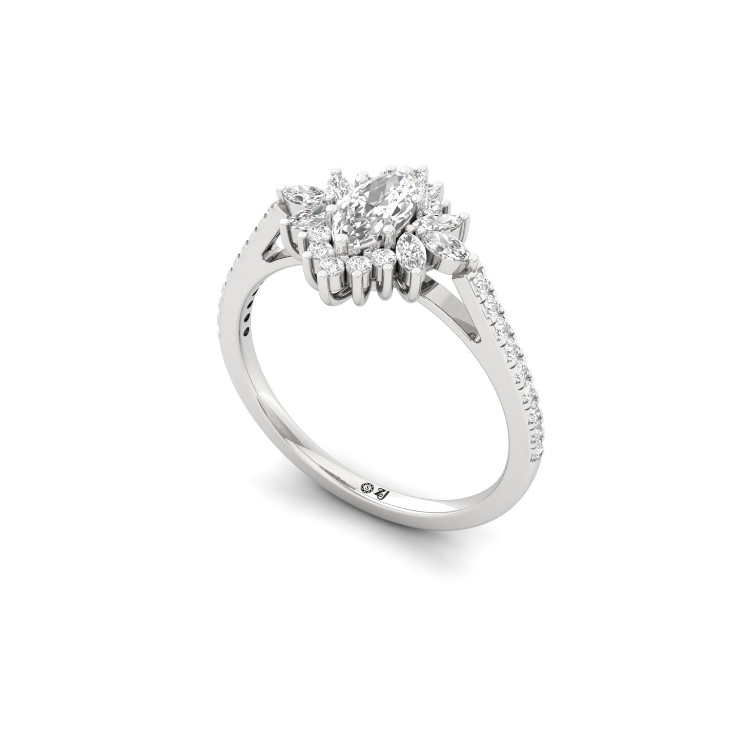 Marquise Cut Diamond Halo Engagement Ring | Lab Grown CVD Diamond Cluster Ring | 925 Silver | 10K | 14K | 18K - View 2