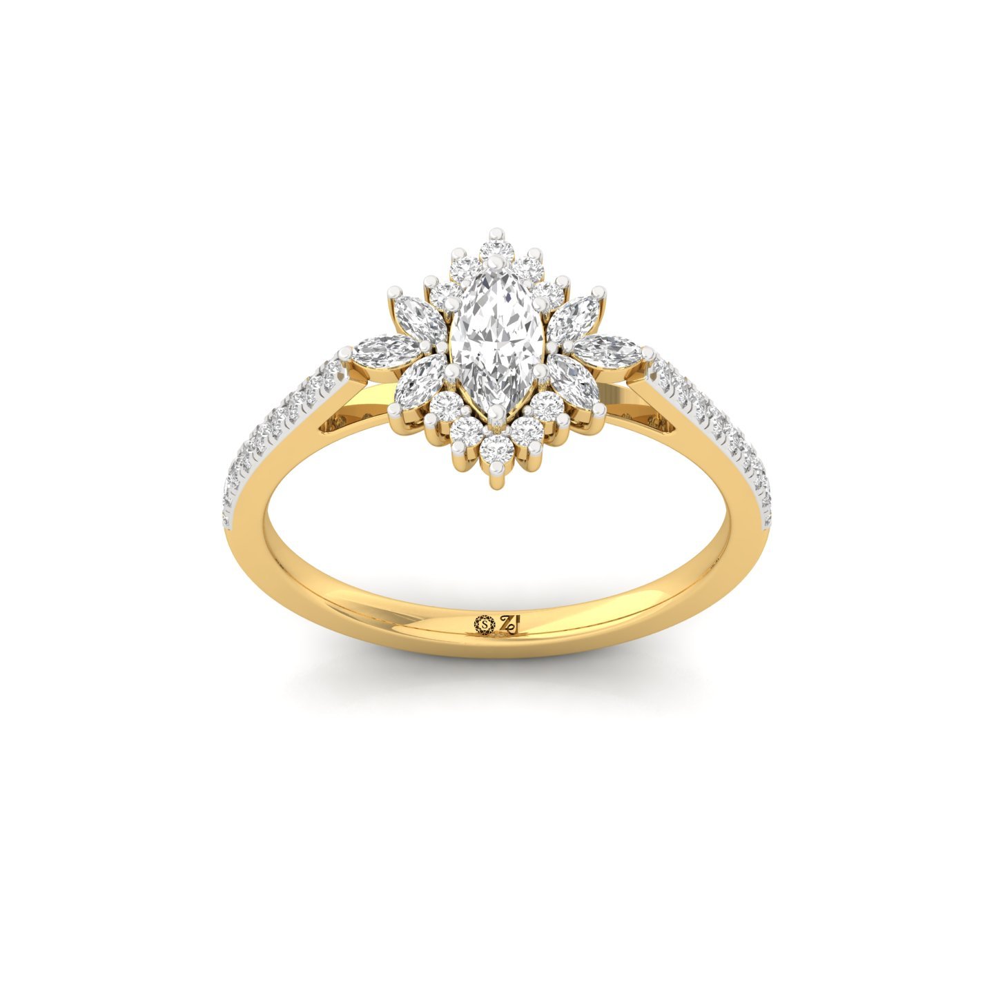 Marquise Cut Diamond Halo Engagement Ring | Lab Grown CVD Diamond Cluster Ring | 925 Silver | 10K | 14K | 18K - Gold Main View