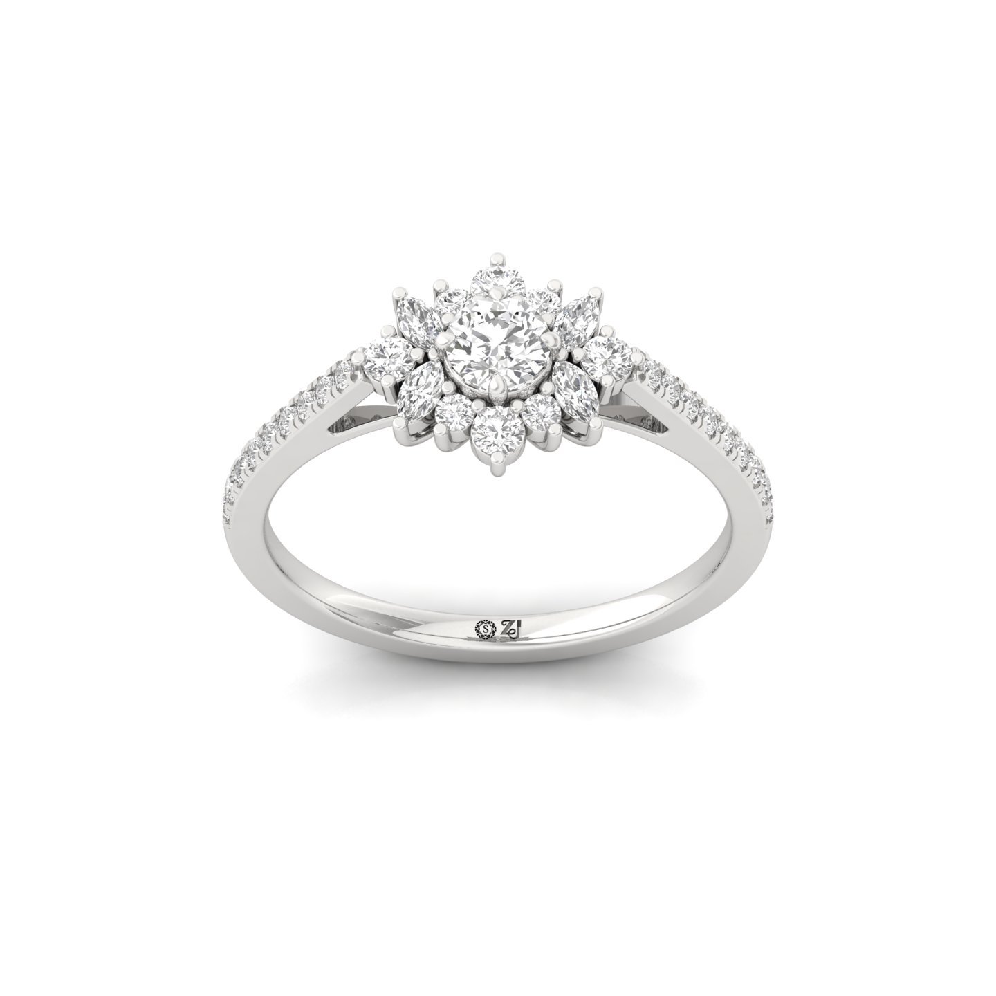 Round & Marquise Cut Diamond Halo Engagement Ring | Lab Grown CVD Diamond Cluster Ring | 925 Silver | 10K | 14K | 18K - Main View