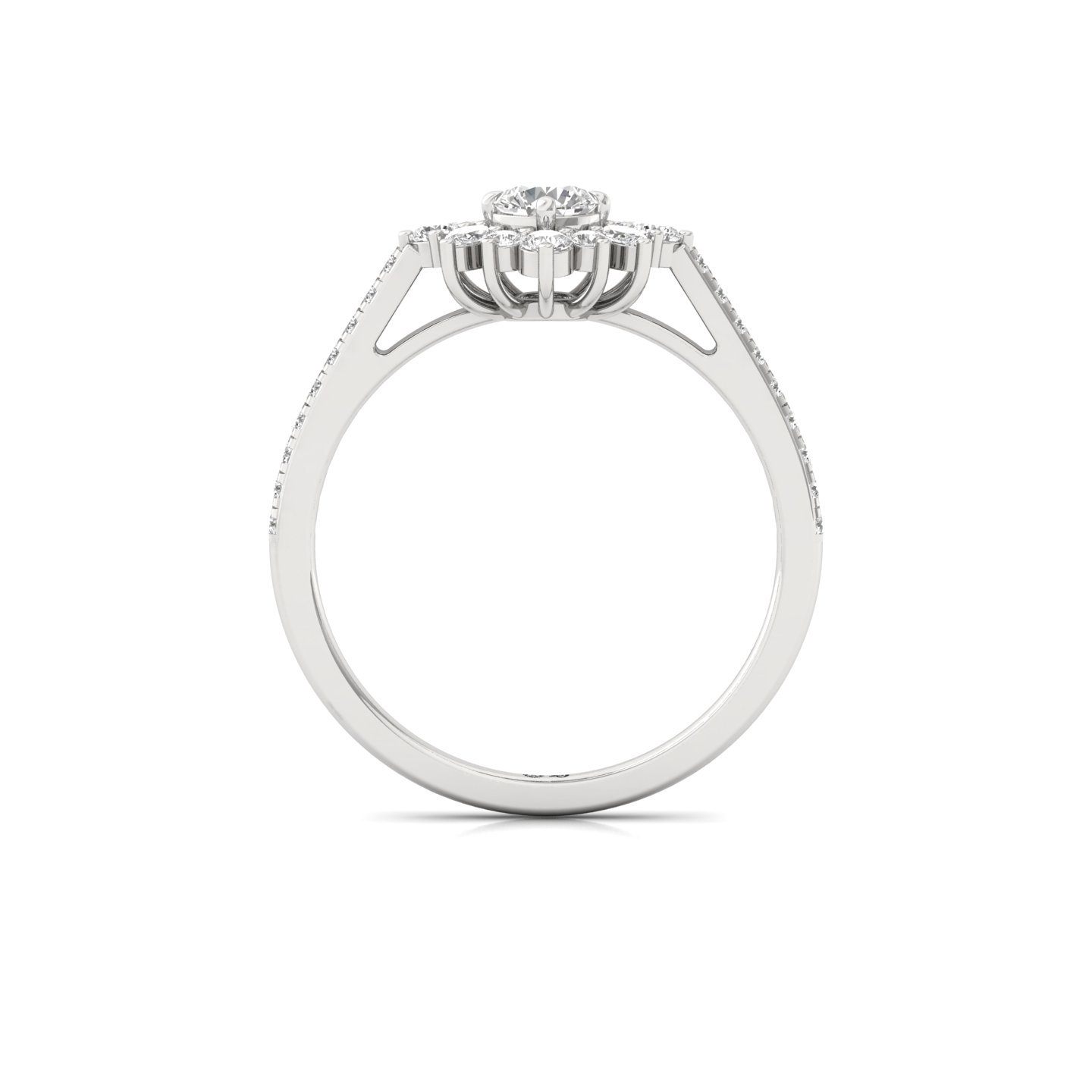 Round & Marquise Cut Diamond Halo Engagement Ring | Lab Grown CVD Diamond Cluster Ring | 925 Silver | 10K | 14K | 18K - View 3