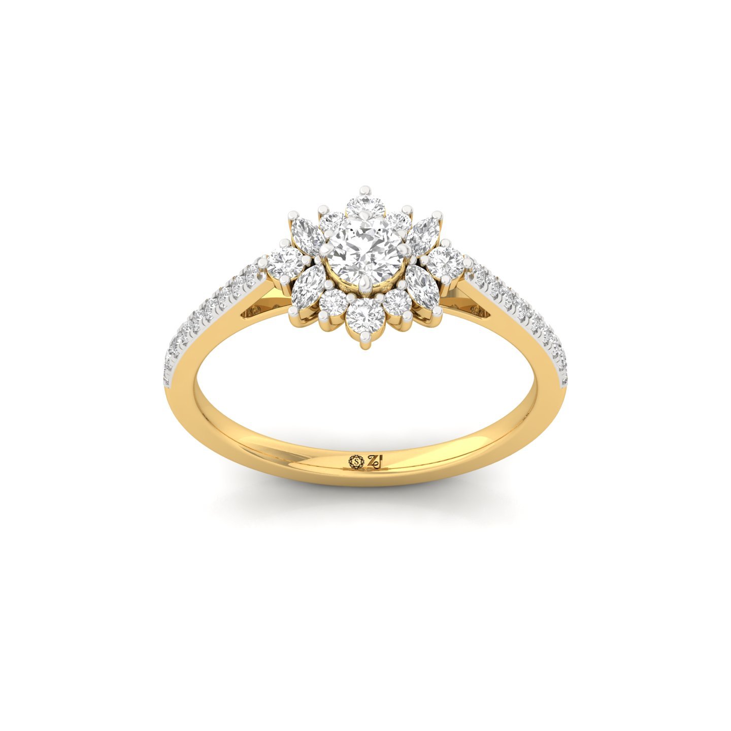 Round & Marquise Cut Diamond Halo Engagement Ring | Lab Grown CVD Diamond Cluster Ring | 925 Silver | 10K | 14K | 18K - Gold Main View