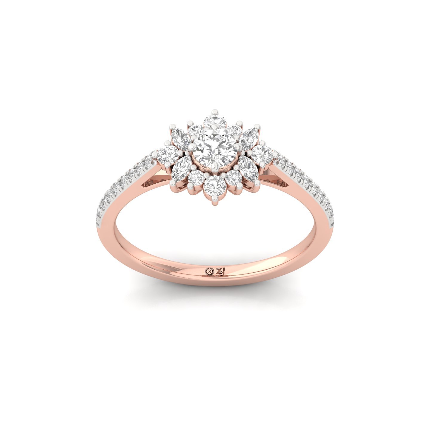 Round & Marquise Cut Diamond Halo Engagement Ring | Lab Grown CVD Diamond Cluster Ring | 925 Silver | 10K | 14K | 18K - Rose Gold Main View