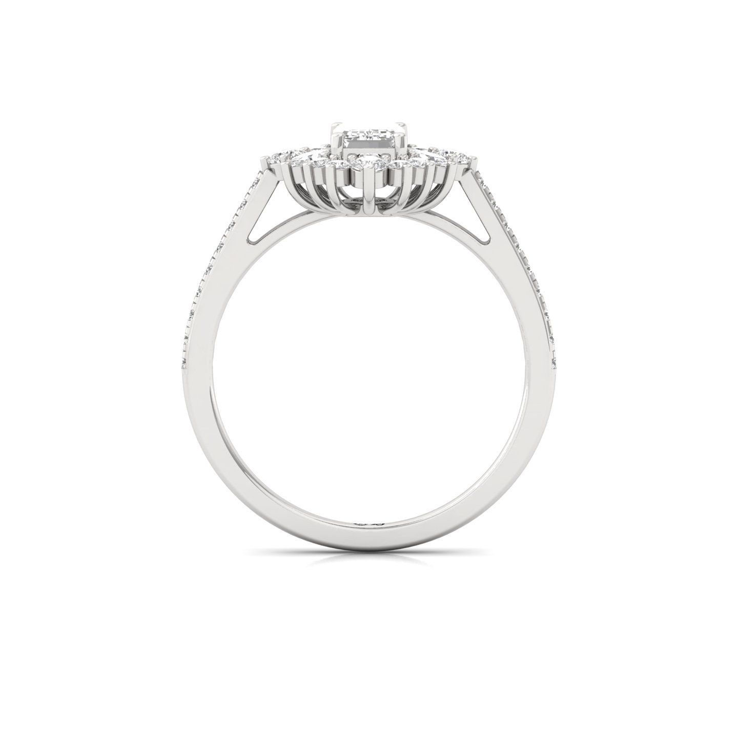 Emerald & Marquise Cut Diamond Halo Engagement Ring | Lab Grown CVD Diamond Cluster Ring | 925 Silver | 10K | 14K | 18K - View 3