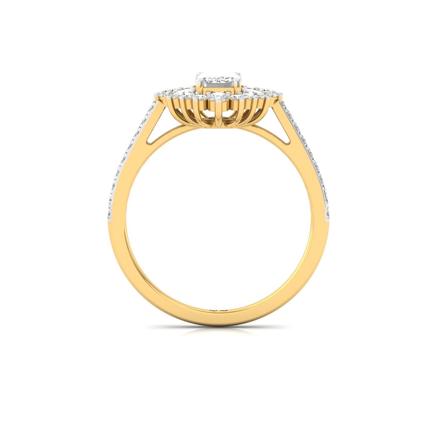 Emerald & Marquise Cut Diamond Halo Engagement Ring | Lab Grown CVD Diamond Cluster Ring | 925 Silver | 10K | 14K | 18K - View 3