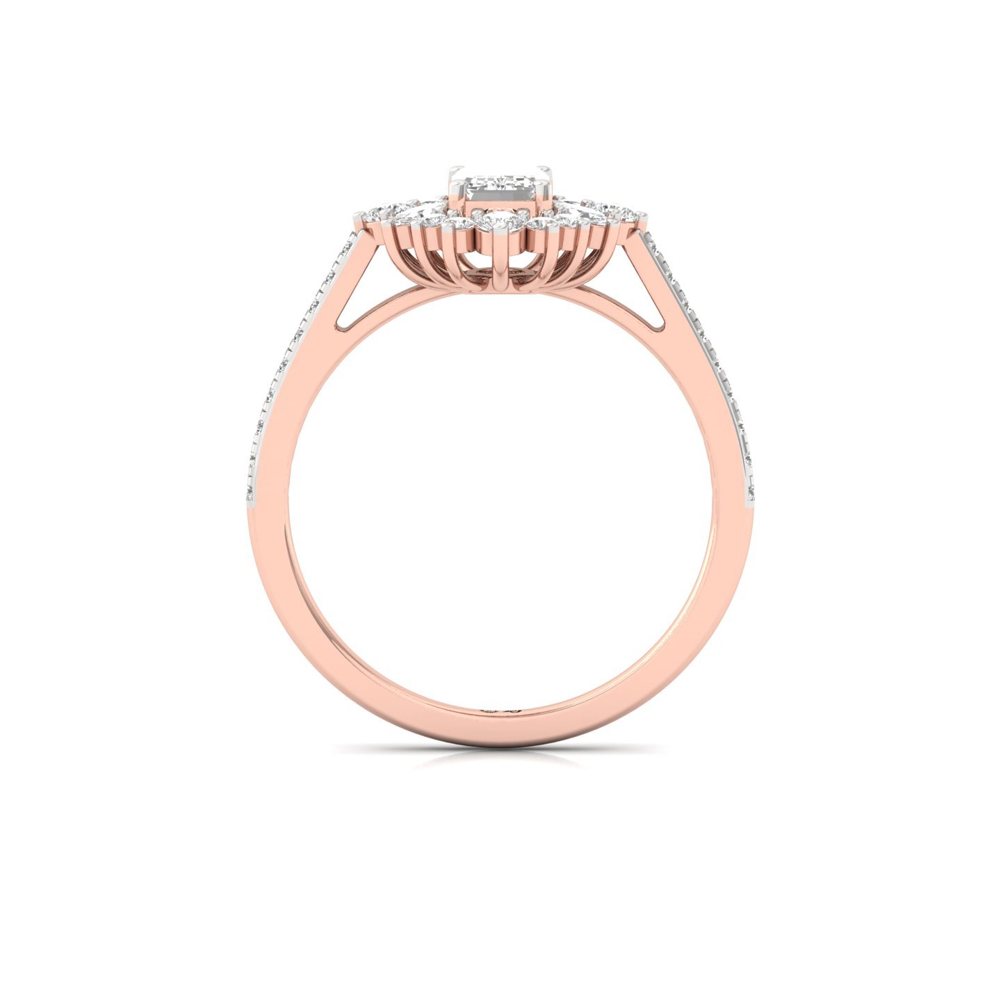 Emerald & Marquise Cut Diamond Halo Engagement Ring | Lab Grown CVD Diamond Cluster Ring | 925 Silver | 10K | 14K | 18K - View 3