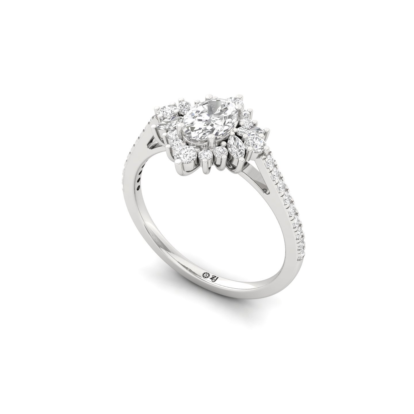 Oval & Marquise Cut Diamond Halo Engagement Ring | Lab Grown CVD Diamond Cluster Ring | 925 Silver | 10K | 14K | 18K - View 2