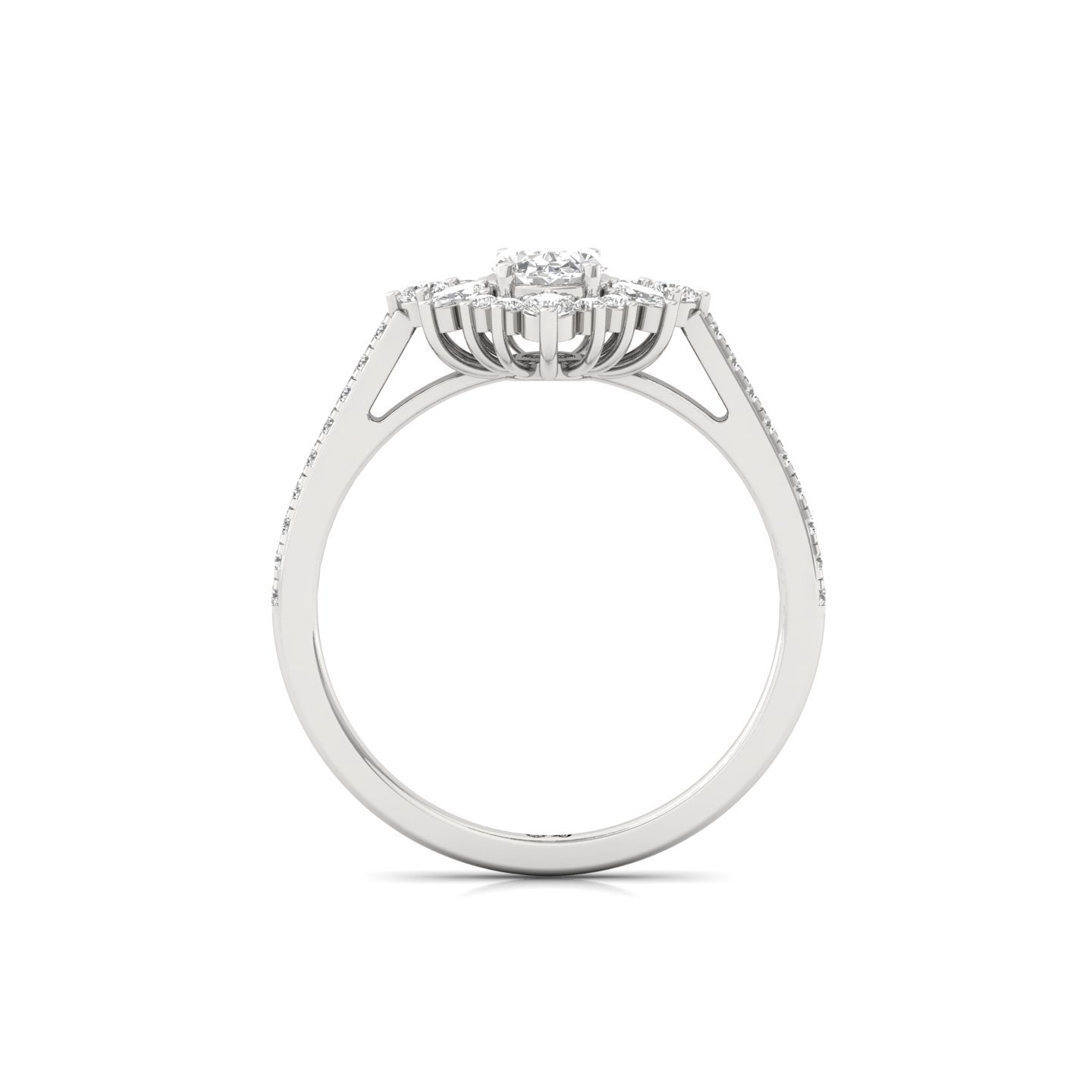 Oval & Marquise Cut Diamond Halo Engagement Ring | Lab Grown CVD Diamond Cluster Ring | 925 Silver | 10K | 14K | 18K - View 3