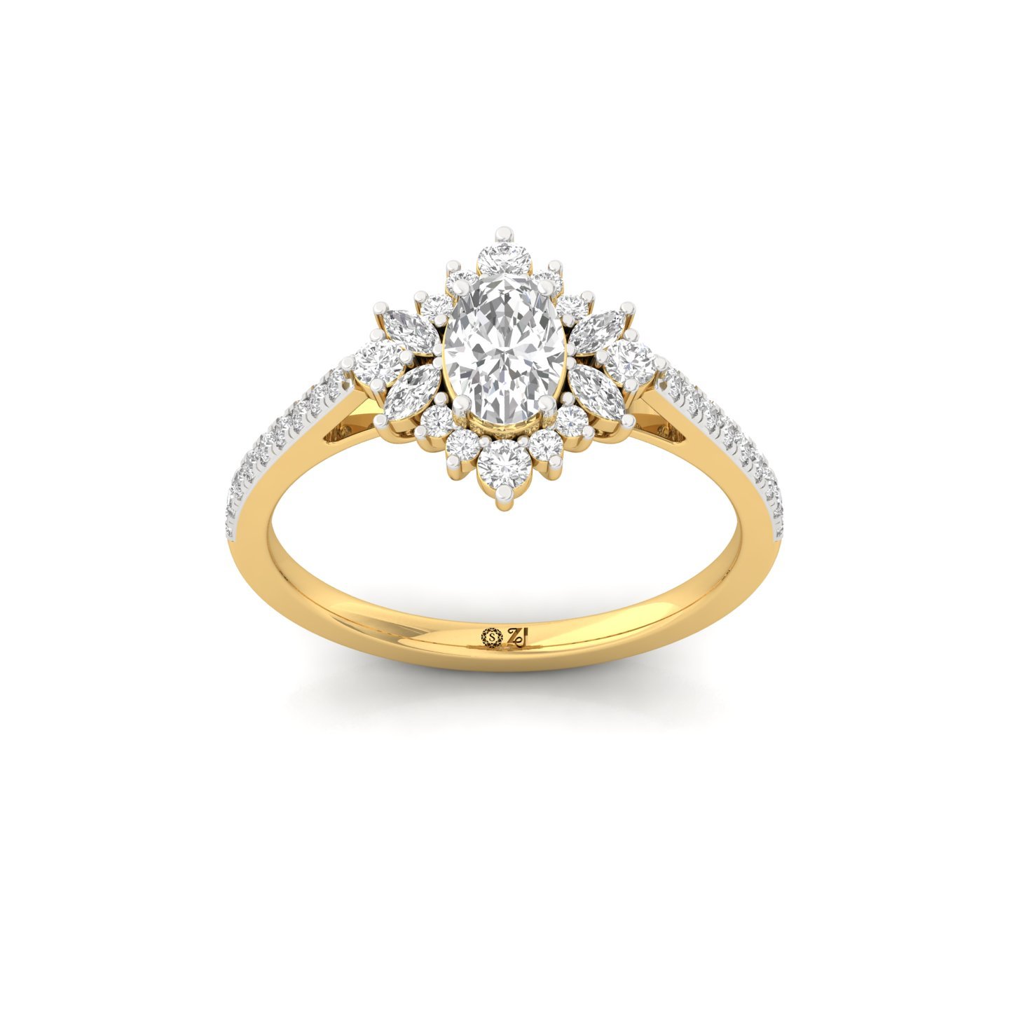 Oval & Marquise Cut Diamond Halo Engagement Ring | Lab Grown CVD Diamond Cluster Ring | 925 Silver | 10K | 14K | 18K - Gold Main View