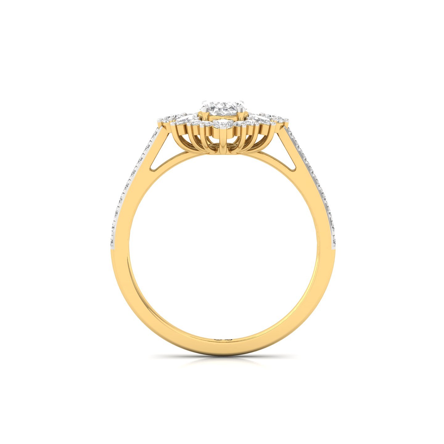 Oval & Marquise Cut Diamond Halo Engagement Ring | Lab Grown CVD Diamond Cluster Ring | 925 Silver | 10K | 14K | 18K - View 3