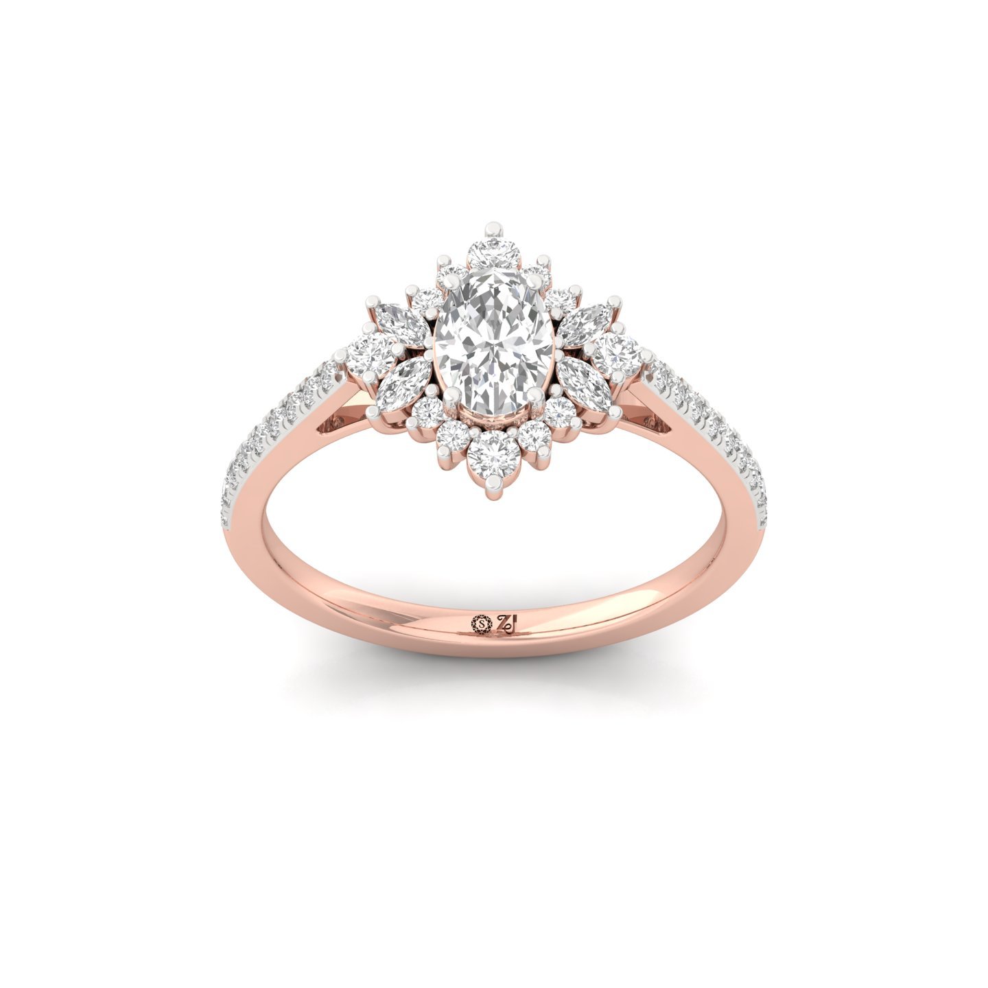 Oval & Marquise Cut Diamond Halo Engagement Ring | Lab Grown CVD Diamond Cluster Ring | 925 Silver | 10K | 14K | 18K - Rose Gold Main View