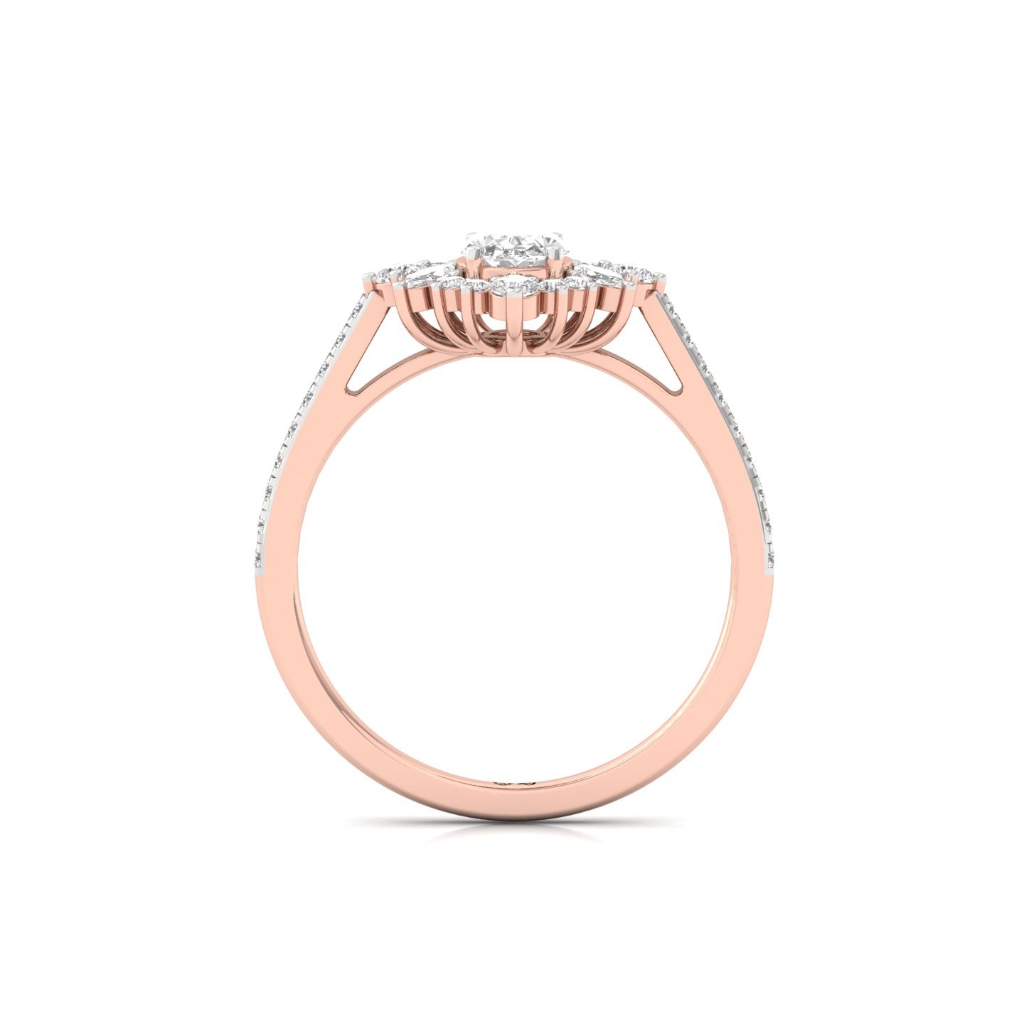 Oval & Marquise Cut Diamond Halo Engagement Ring | Lab Grown CVD Diamond Cluster Ring | 925 Silver | 10K | 14K | 18K - View 3