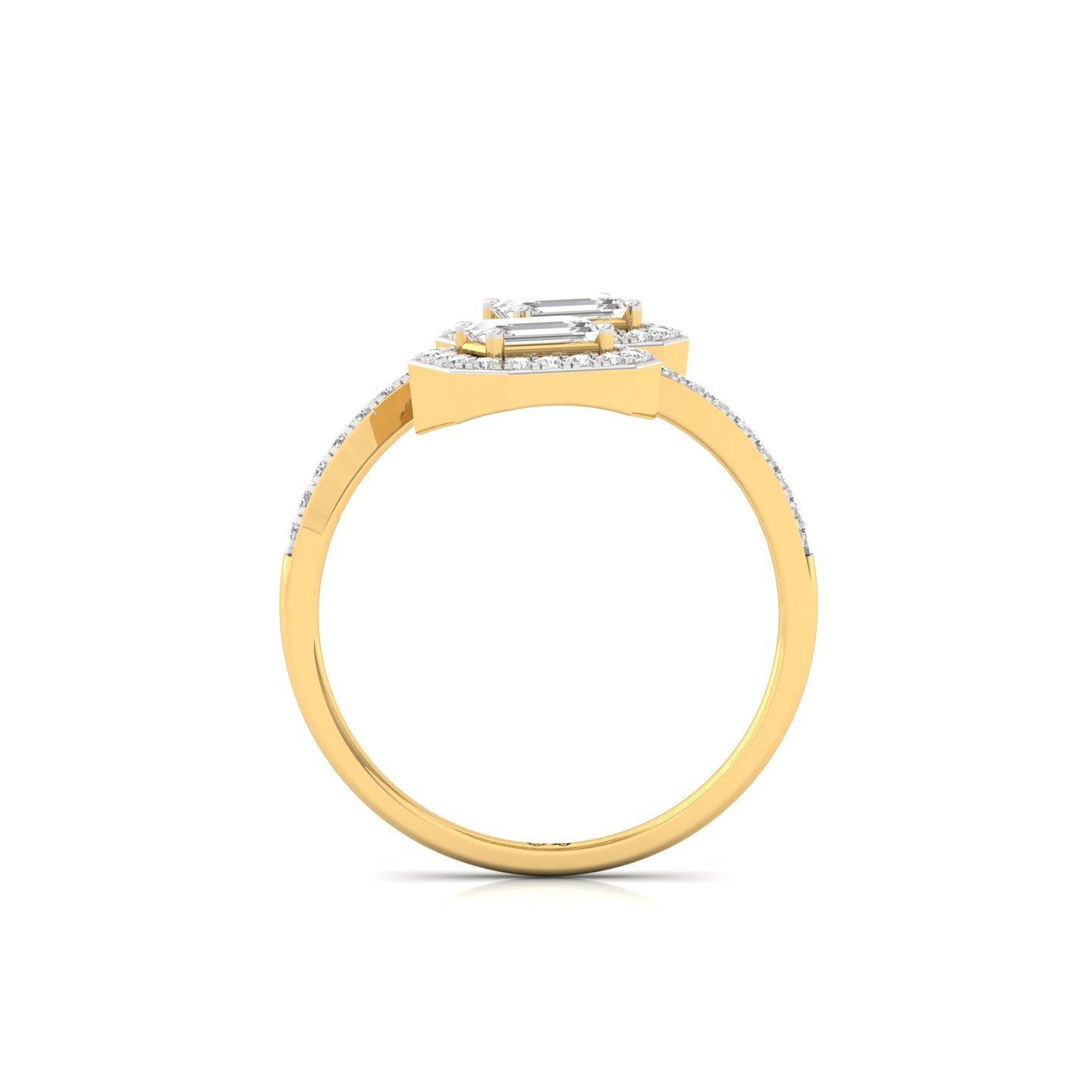 Emerald Cut Diamond Double Halo Ring | Lab Grown CVD Diamond Two-Stone Engagement Ring | 925 Silver | 10K | 14K | 18K - View 3