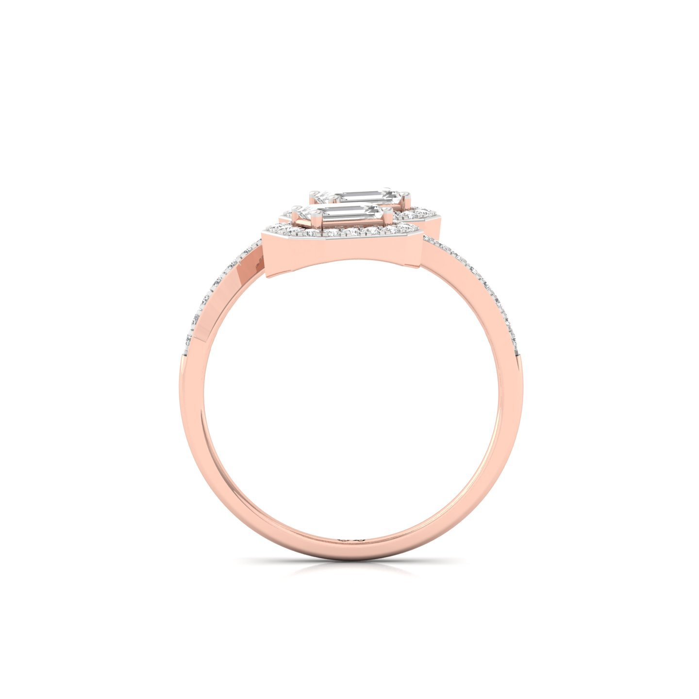 Emerald Cut Diamond Double Halo Ring | Lab Grown CVD Diamond Two-Stone Engagement Ring | 925 Silver | 10K | 14K | 18K - View 3