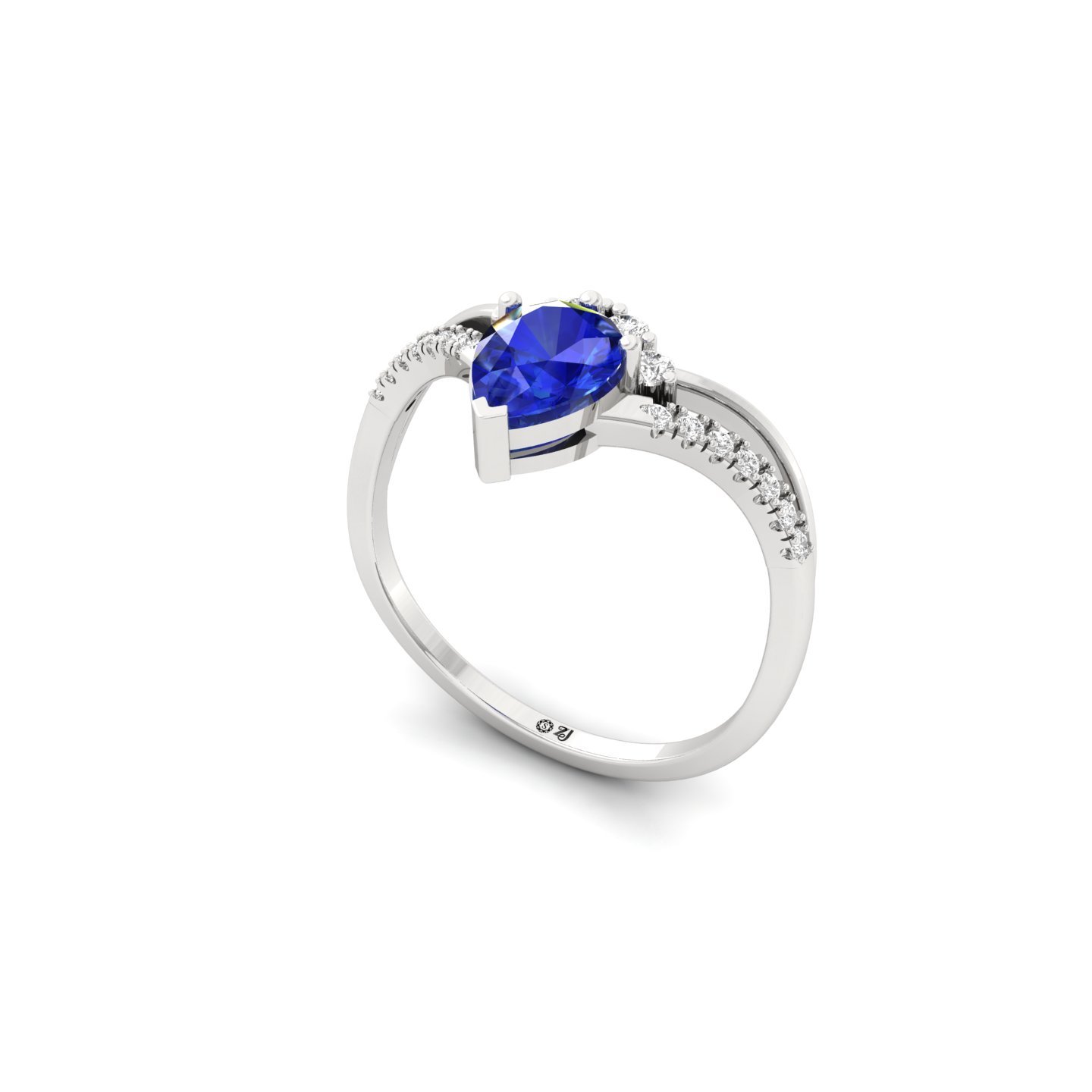 Pear Cut Blue Sapphire & Diamond Ring | Lab Grown CVD Diamond Accent Ring | 925 Silver | 10K | 14K | 18K - View 2