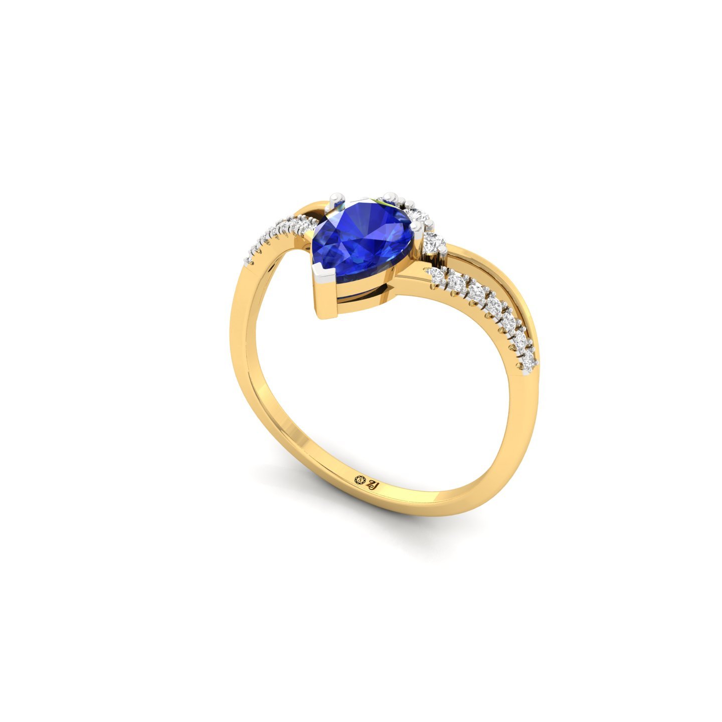 Pear Cut Blue Sapphire & Diamond Ring | Lab Grown CVD Diamond Accent Ring | 925 Silver | 10K | 14K | 18K - View 2