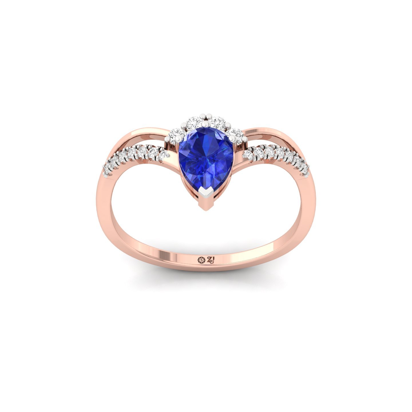 Pear Cut Blue Sapphire & Diamond Ring | Lab Grown CVD Diamond Accent Ring | 925 Silver | 10K | 14K | 18K - Rose Gold Main View