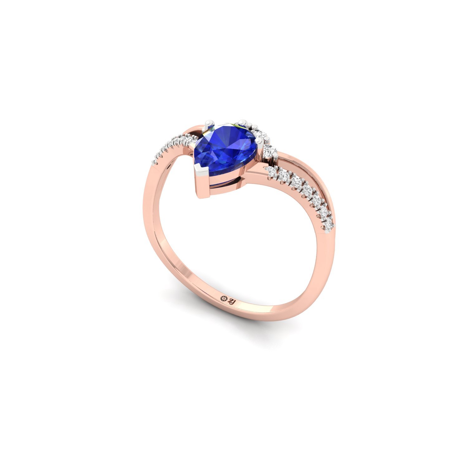 Pear Cut Blue Sapphire & Diamond Ring | Lab Grown CVD Diamond Accent Ring | 925 Silver | 10K | 14K | 18K - View 2