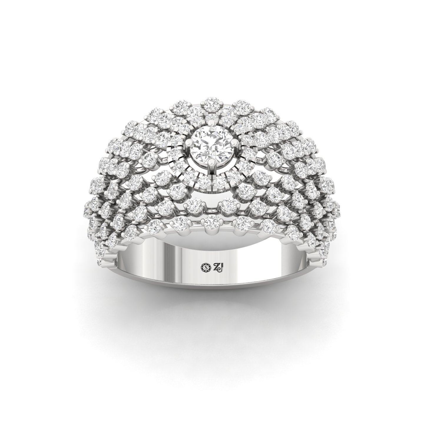 Round Cut Cluster Diamond Statement Ring | Lab Grown CVD Diamond Wide Band Ring | 925 Silver | 10K | 14K | 18K - Main View