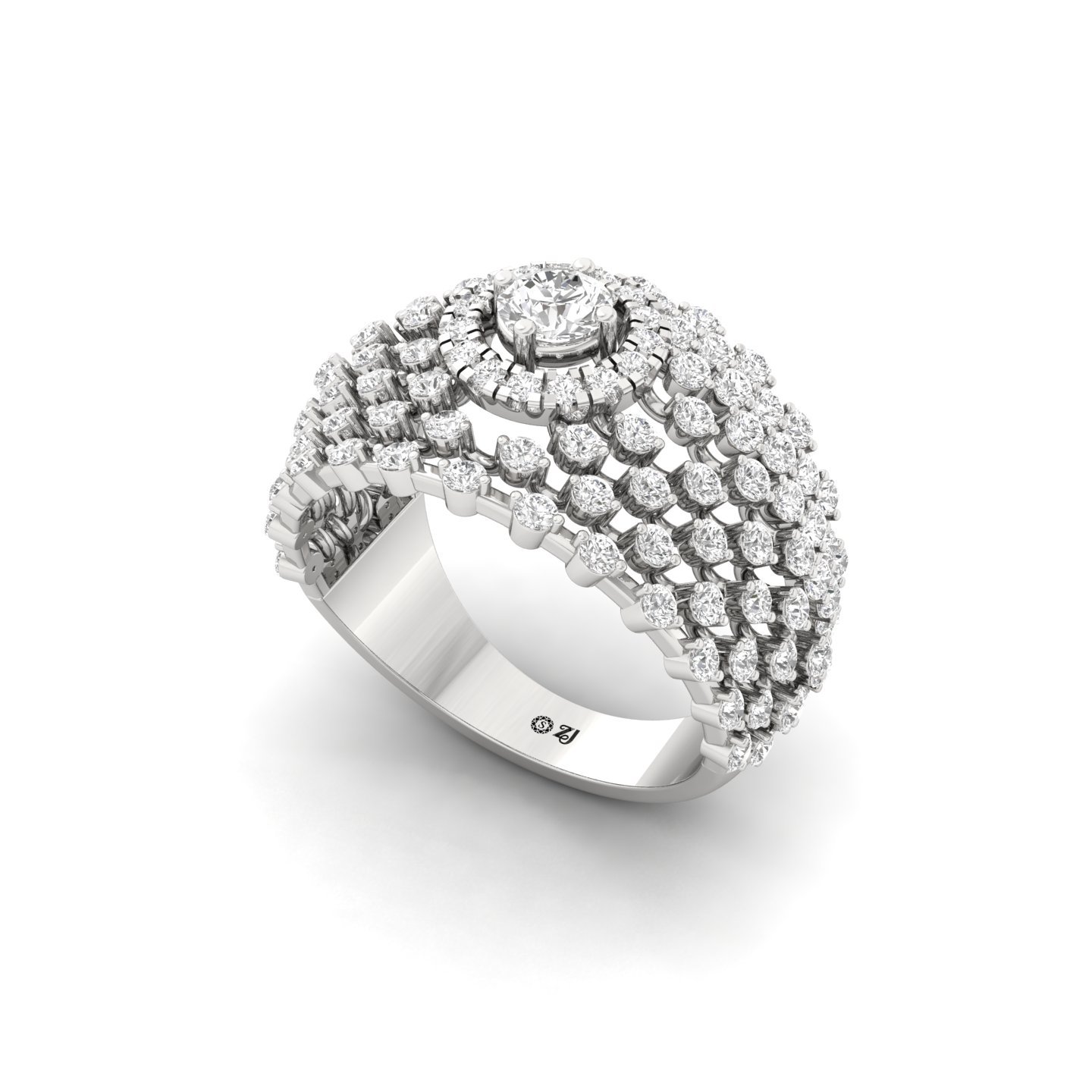 Round Cut Cluster Diamond Statement Ring | Lab Grown CVD Diamond Wide Band Ring | 925 Silver | 10K | 14K | 18K - View 2