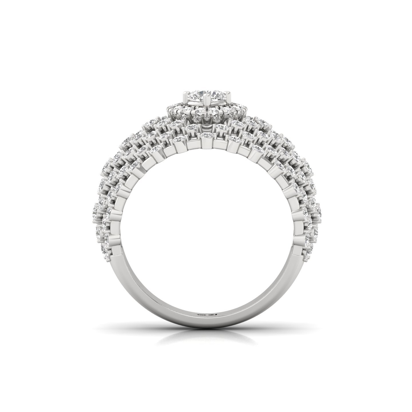 Round Cut Cluster Diamond Statement Ring | Lab Grown CVD Diamond Wide Band Ring | 925 Silver | 10K | 14K | 18K - View 3