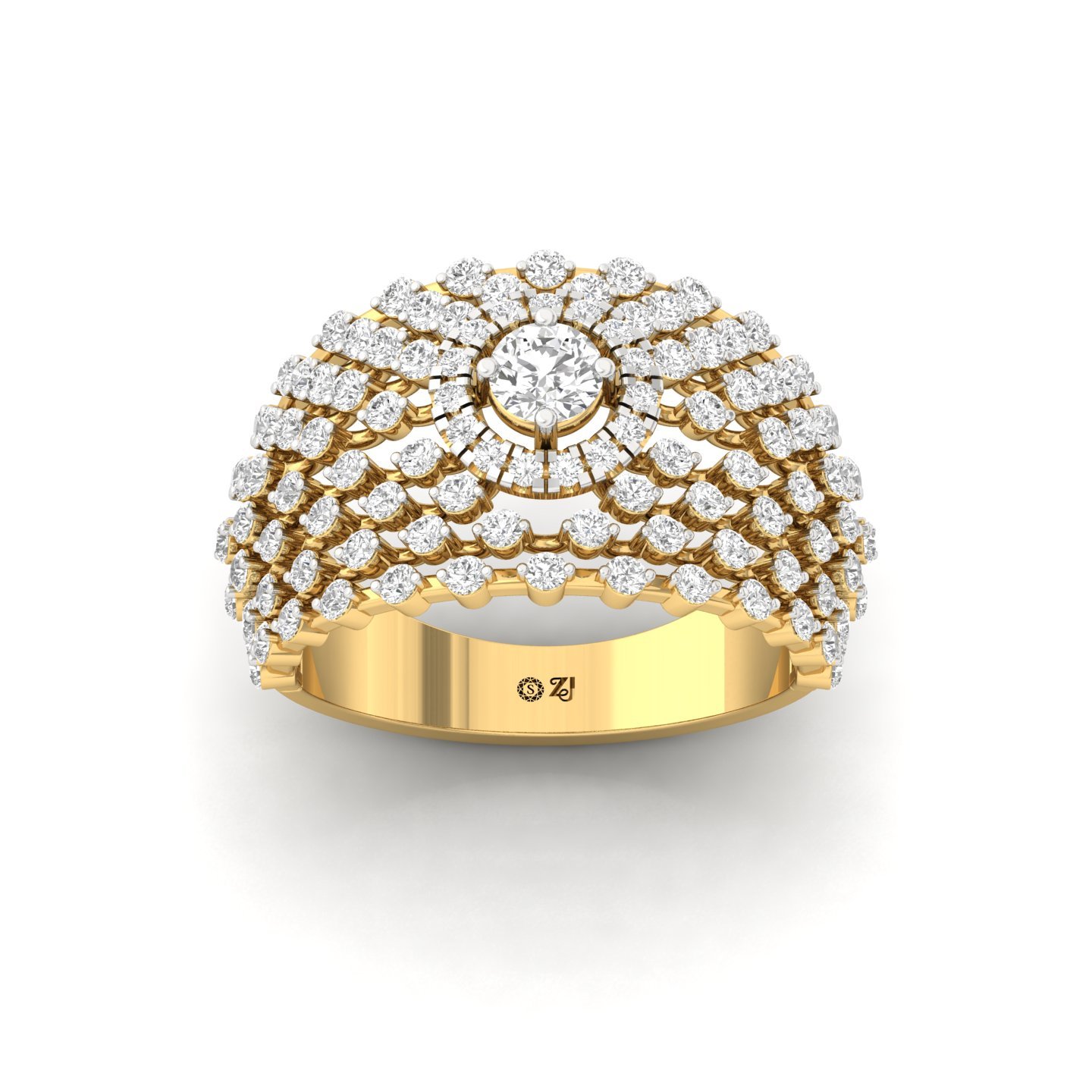 Round Cut Cluster Diamond Statement Ring | Lab Grown CVD Diamond Wide Band Ring | 925 Silver | 10K | 14K | 18K - Gold Main View