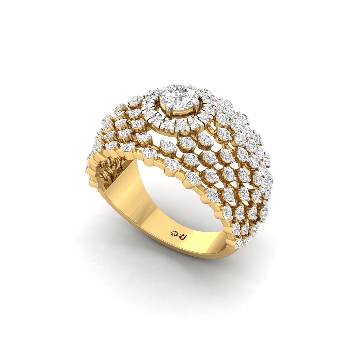 Round Cut Cluster Diamond Statement Ring | Lab Grown CVD Diamond Wide Band Ring | 925 Silver | 10K | 14K | 18K - View 2