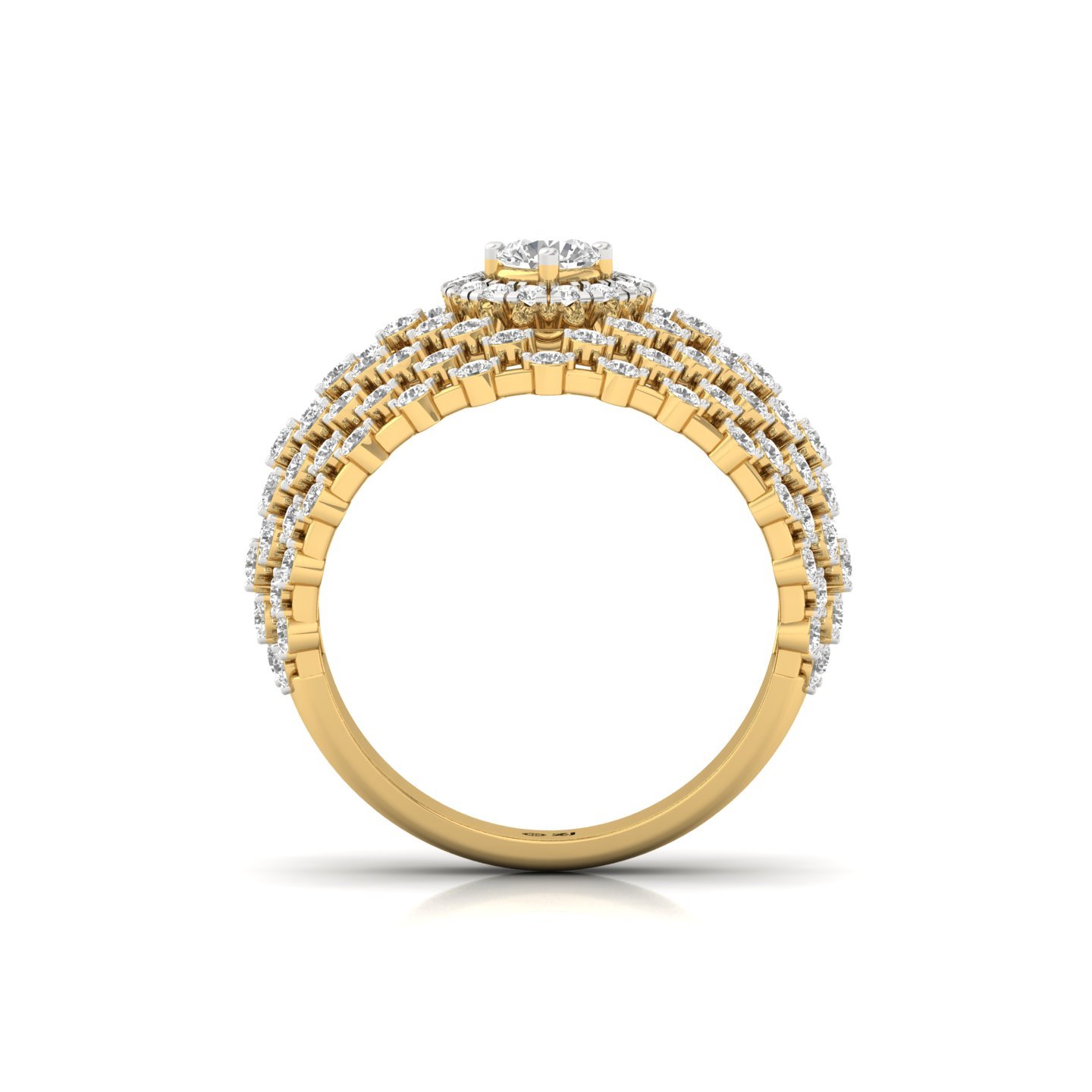 Round Cut Cluster Diamond Statement Ring | Lab Grown CVD Diamond Wide Band Ring | 925 Silver | 10K | 14K | 18K - View 3