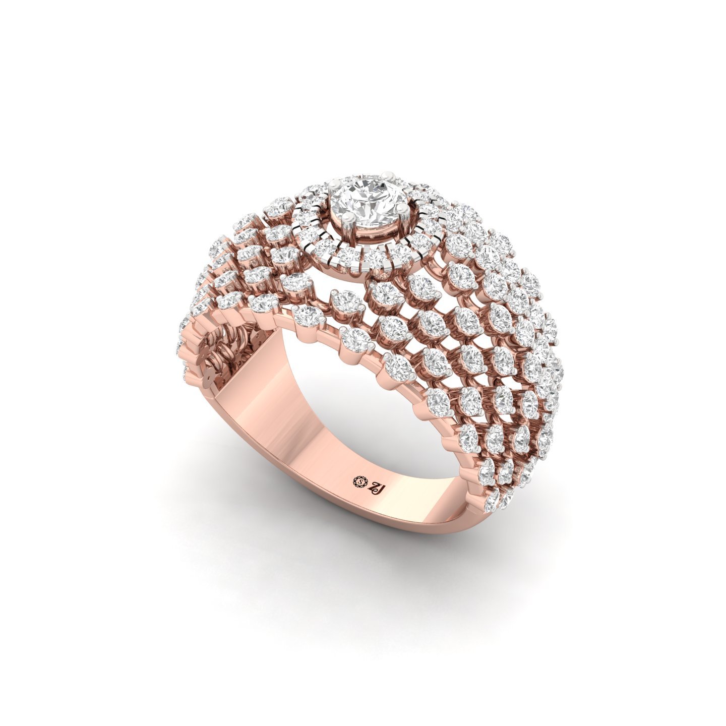 Round Cut Cluster Diamond Statement Ring | Lab Grown CVD Diamond Wide Band Ring | 925 Silver | 10K | 14K | 18K - View 2