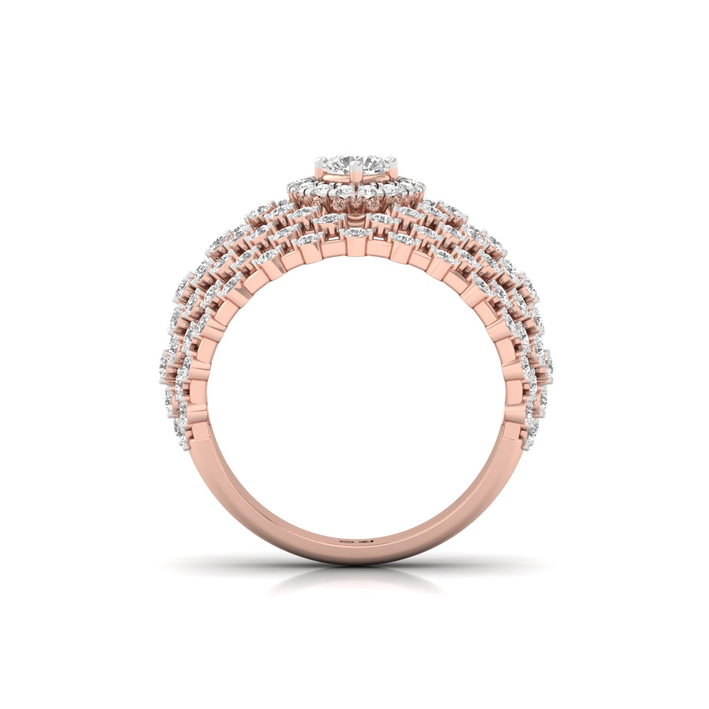 Round Cut Cluster Diamond Statement Ring | Lab Grown CVD Diamond Wide Band Ring | 925 Silver | 10K | 14K | 18K - View 3