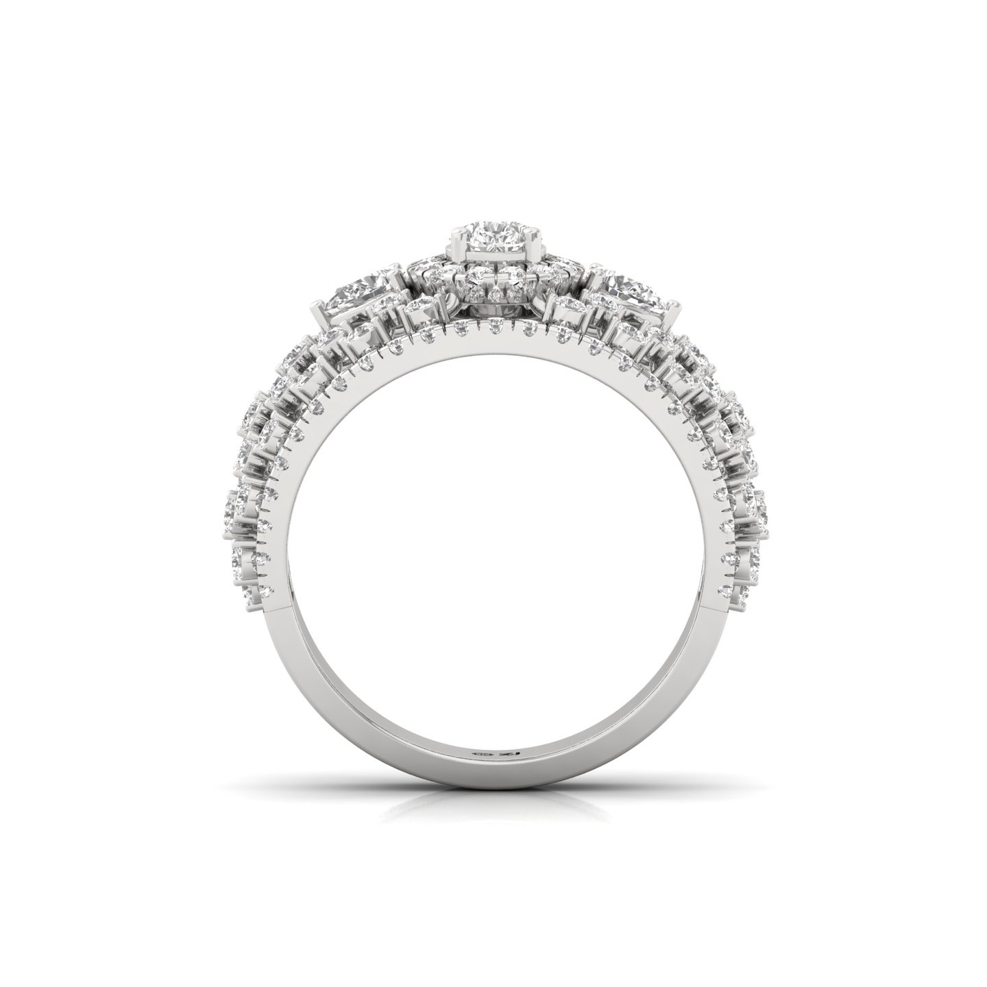 Pear & Round Cut Cluster Diamond Wide Band Ring | Lab Grown CVD Diamond Statement Ring | 925 Silver | 10K | 14K | 18K - View 3