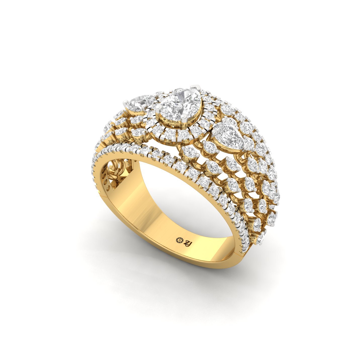 Pear & Round Cut Cluster Diamond Wide Band Ring | Lab Grown CVD Diamond Statement Ring | 925 Silver | 10K | 14K | 18K - View 2