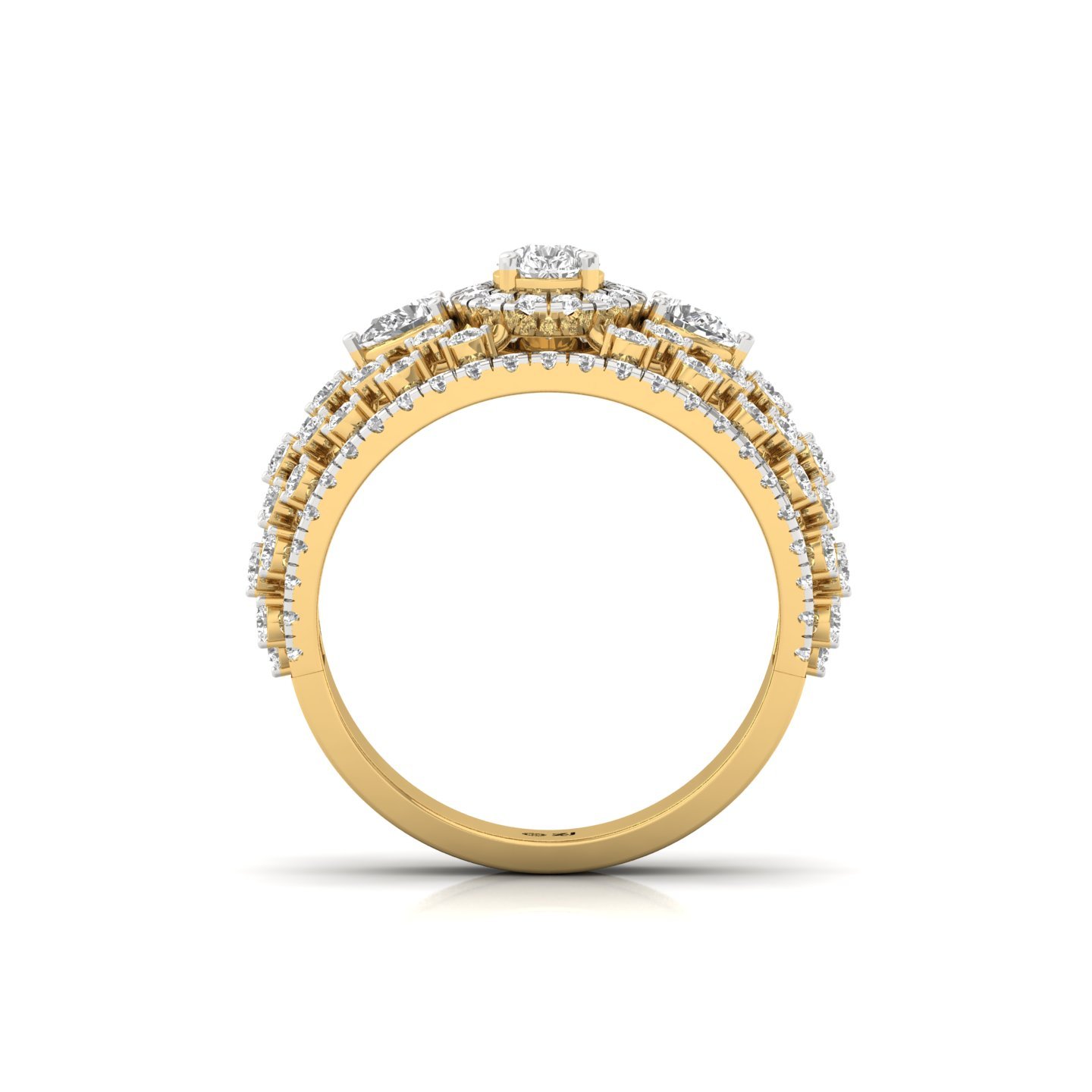 Pear & Round Cut Cluster Diamond Wide Band Ring | Lab Grown CVD Diamond Statement Ring | 925 Silver | 10K | 14K | 18K - View 3