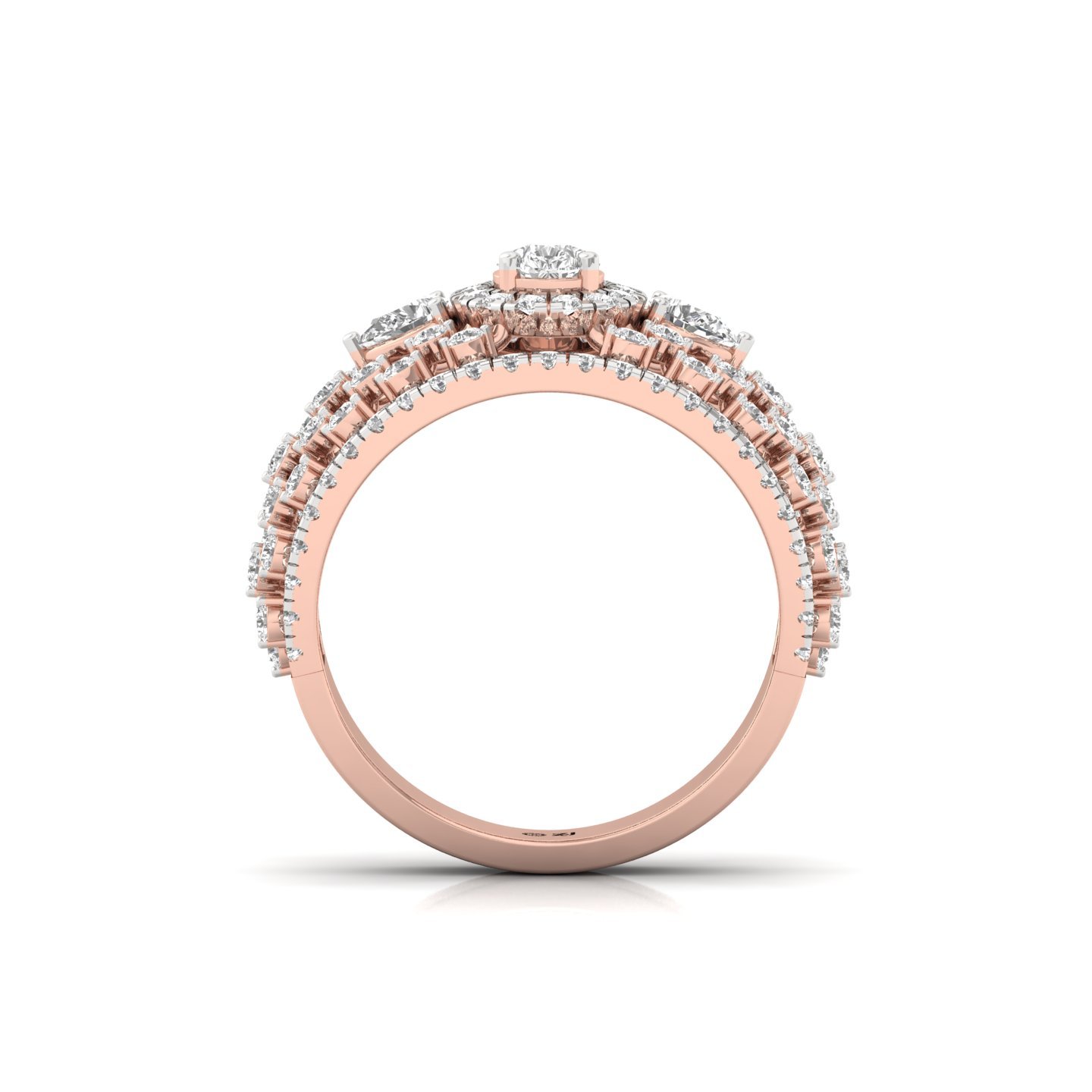 Pear & Round Cut Cluster Diamond Wide Band Ring | Lab Grown CVD Diamond Statement Ring | 925 Silver | 10K | 14K | 18K - View 3