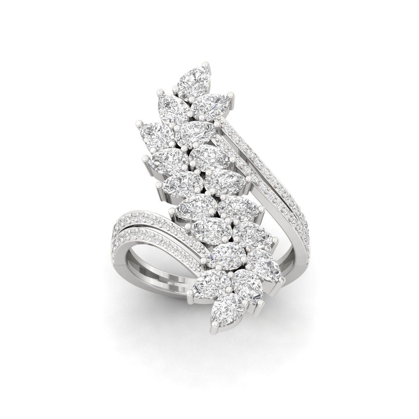 Pear & Round Cut Cluster Diamond Statement Cocktail Ring | Lab Grown CVD Diamond Designer Ring | 925 Silver | 10K | 14K | 18K - Main View