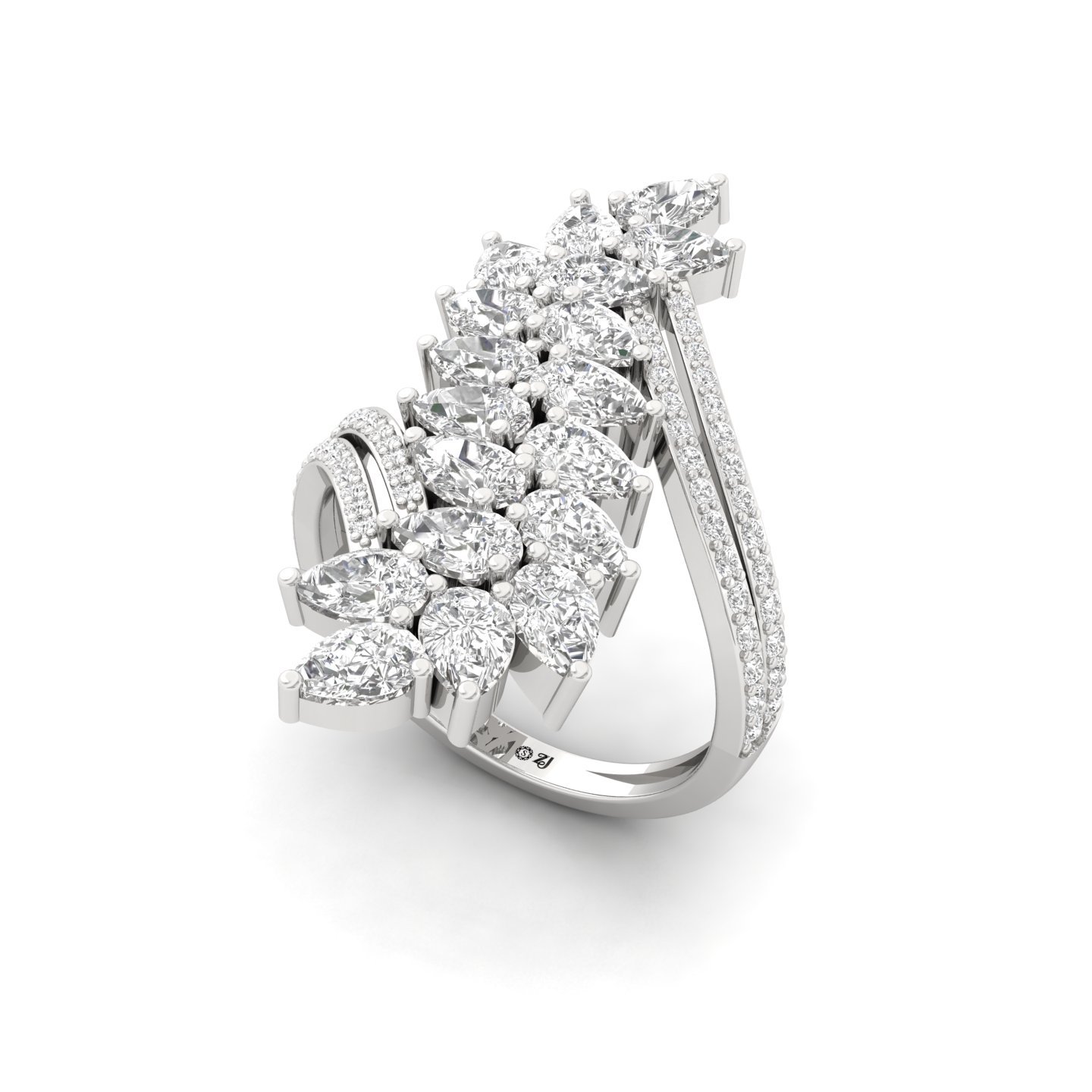 Pear & Round Cut Cluster Diamond Statement Cocktail Ring | Lab Grown CVD Diamond Designer Ring | 925 Silver | 10K | 14K | 18K - View 2