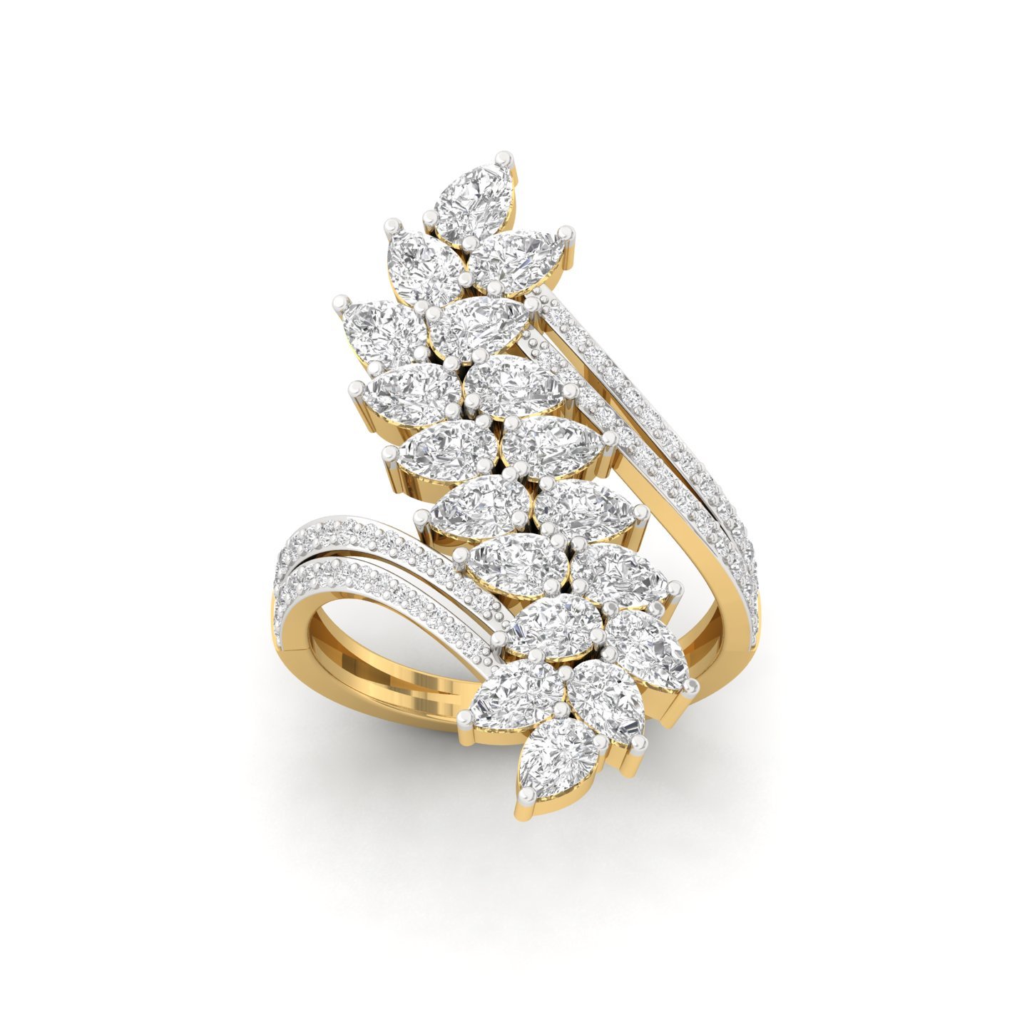 Pear & Round Cut Cluster Diamond Statement Cocktail Ring | Lab Grown CVD Diamond Designer Ring | 925 Silver | 10K | 14K | 18K - Gold Main View