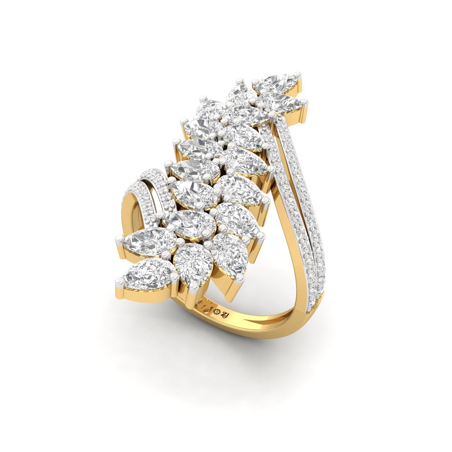 Pear & Round Cut Cluster Diamond Statement Cocktail Ring | Lab Grown CVD Diamond Designer Ring | 925 Silver | 10K | 14K | 18K - View 2