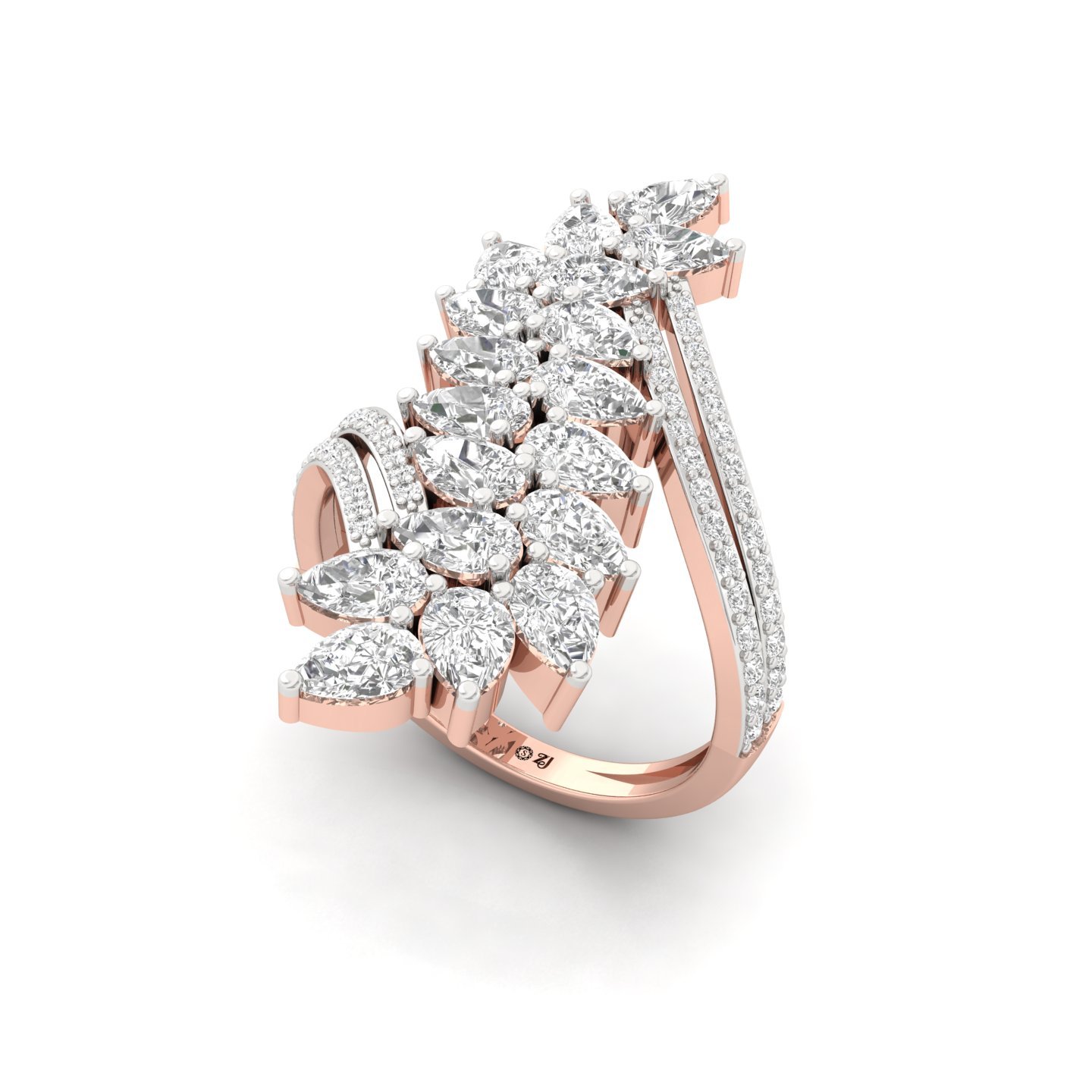 Pear & Round Cut Cluster Diamond Statement Cocktail Ring | Lab Grown CVD Diamond Designer Ring | 925 Silver | 10K | 14K | 18K - View 2