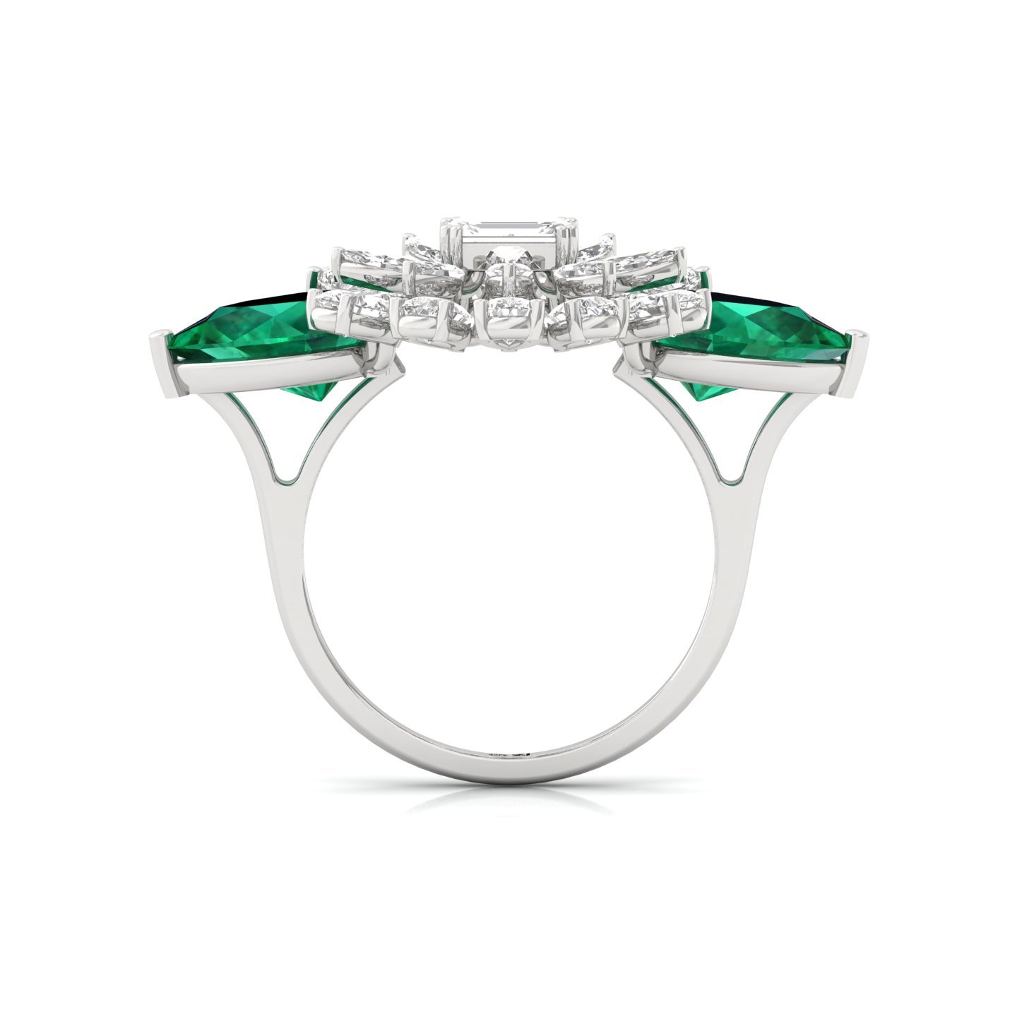 Emerald & Diamond Cocktail Ring | Marquise & Pear Lab Grown Diamond Designer Statement Ring | 925 Silver | 10K | 14K | 18K - View 3